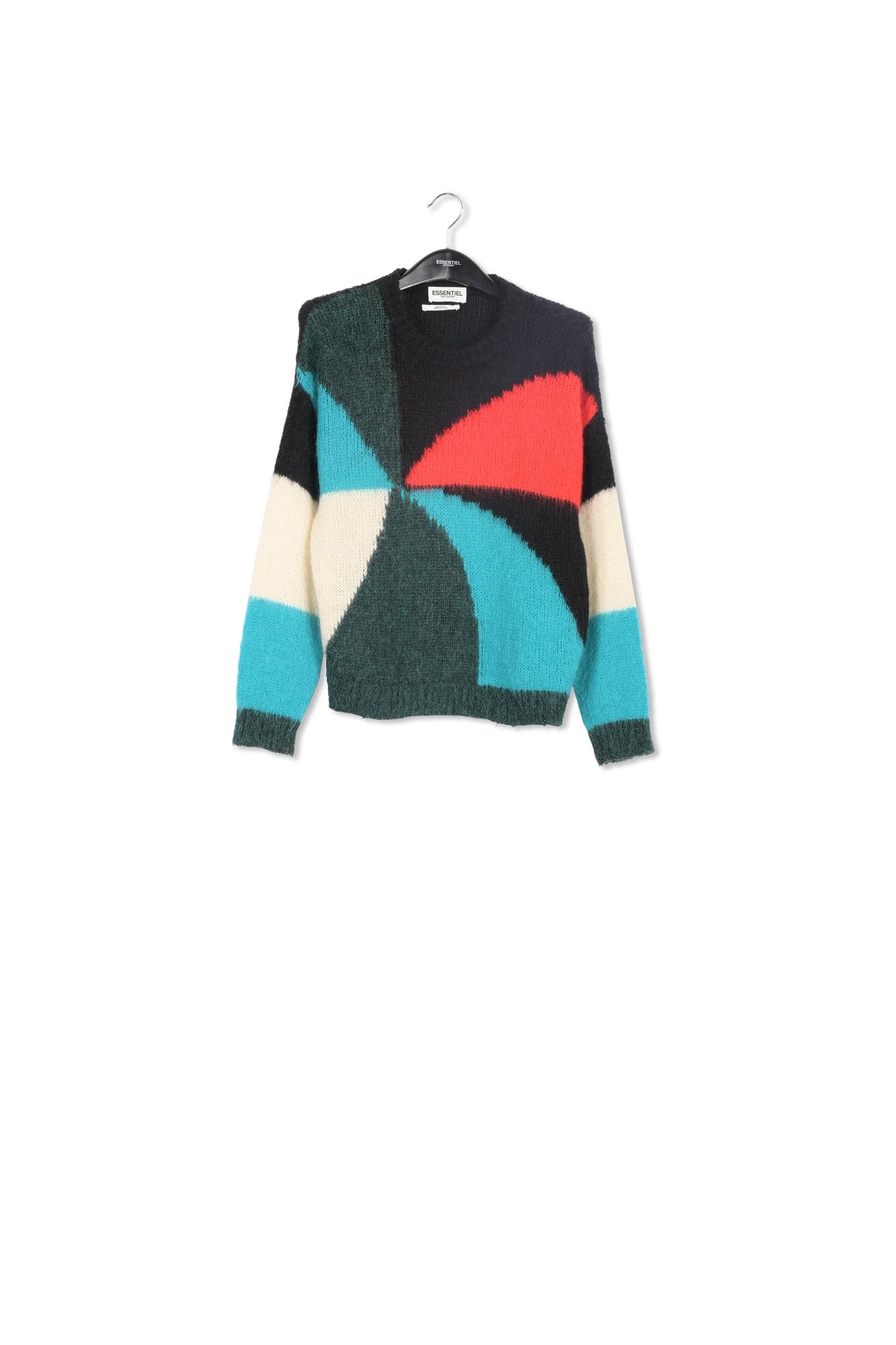 Dark green, blue and red intarsia-knitted sweater RE—SSENTIEL | Essentiel second hand