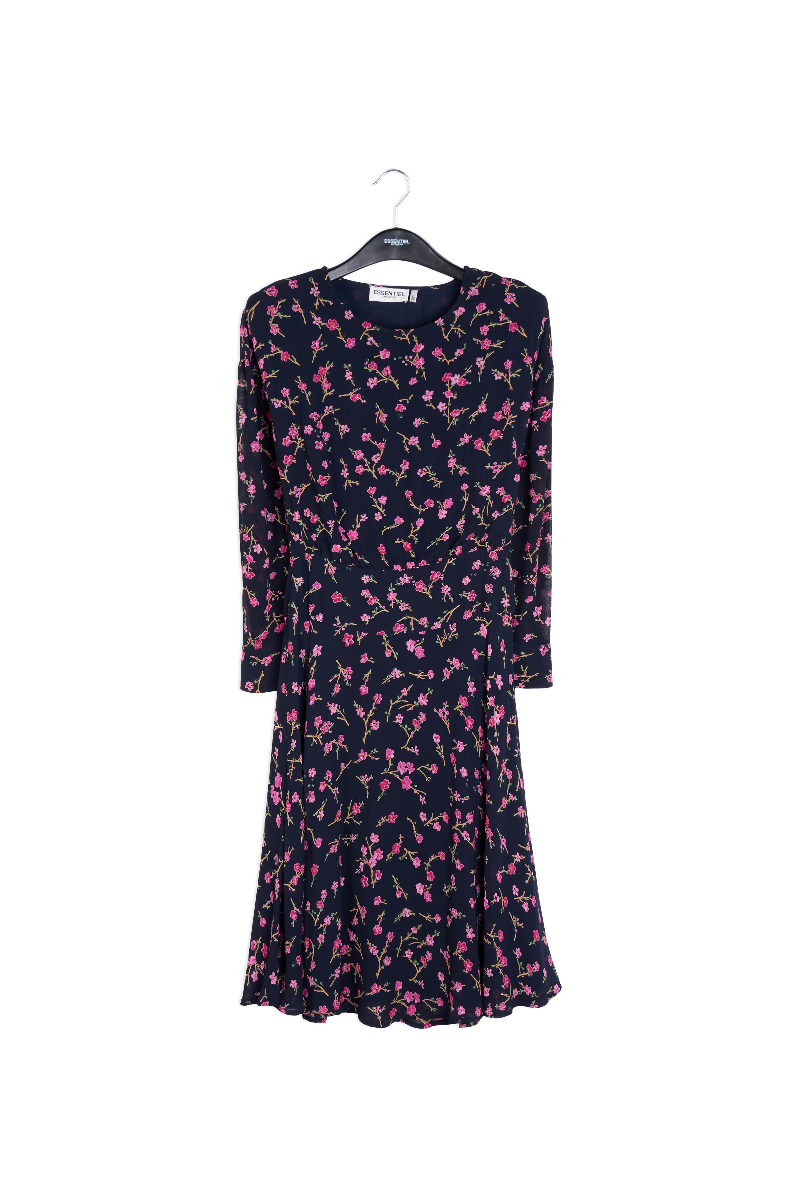 Robe florale bleue foncé avec fleurs de cerisier RE—SSENTIEL | Essentiel second hand