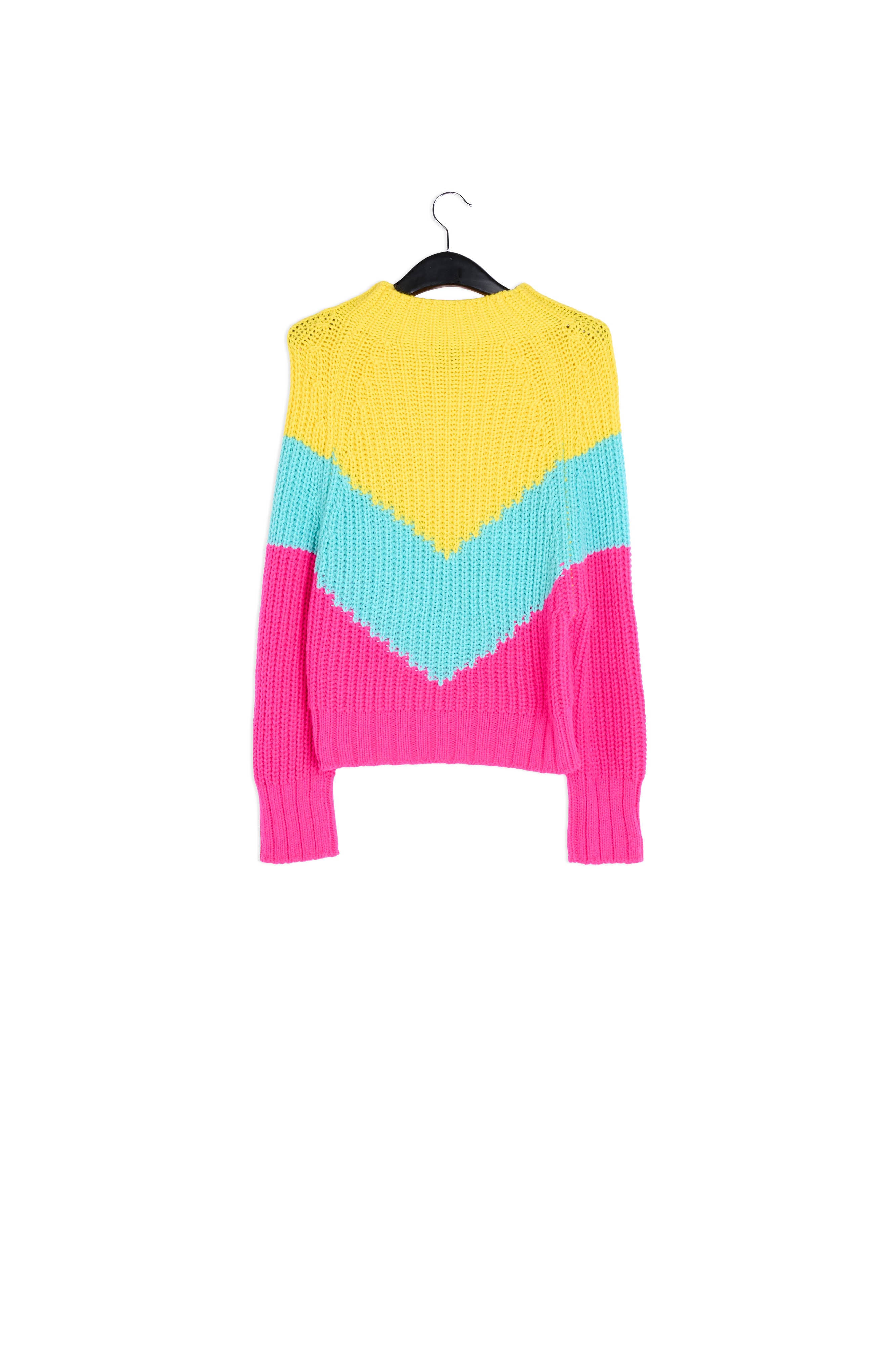 Fuchsia and turquoise v-panel knitted sweater RE—SSENTIEL | Essentiel second hand
