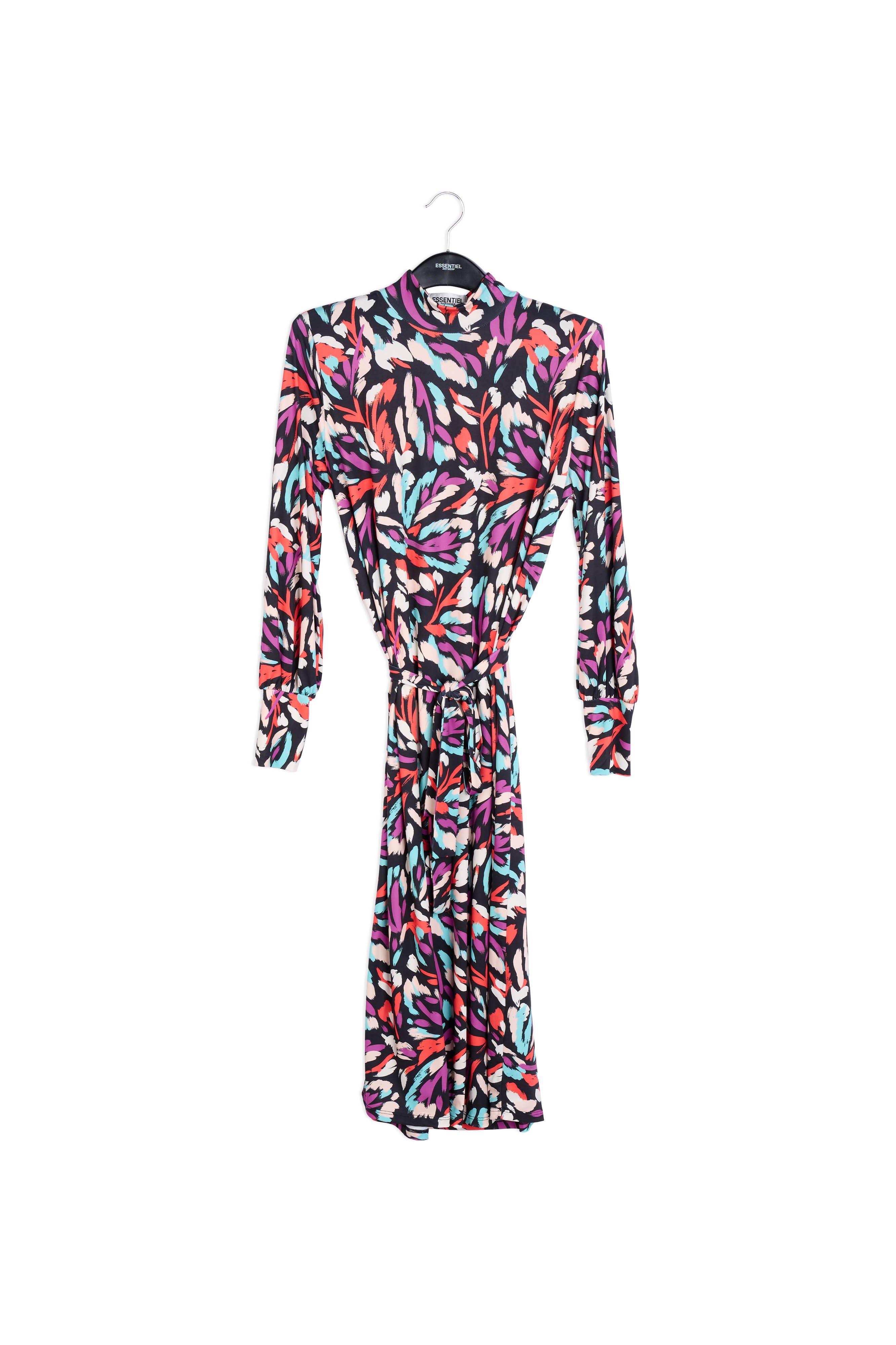 Midi-jurk in zwart, geel en lila stretch jersey RE—SSENTIEL | Essentiel second hand