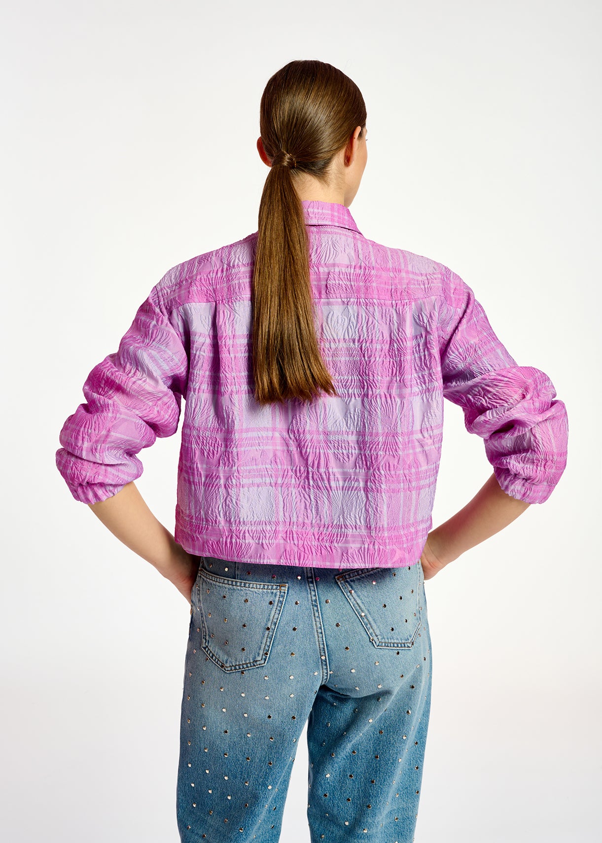 Lilac and purple checked cropped jacket RE—SSENTIEL | Essentiel second hand