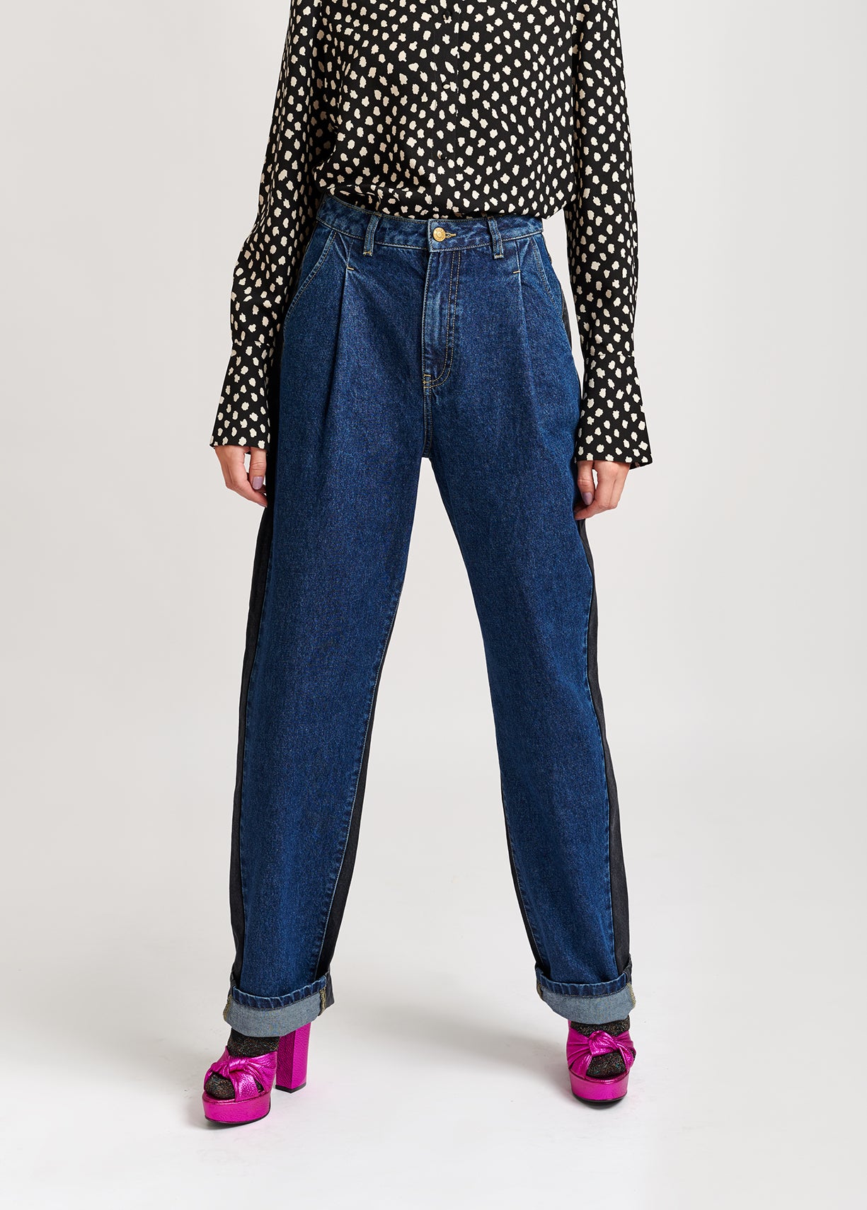 Two-tone cotton high-waisted jeans RE—SSENTIEL | Essentiel second hand