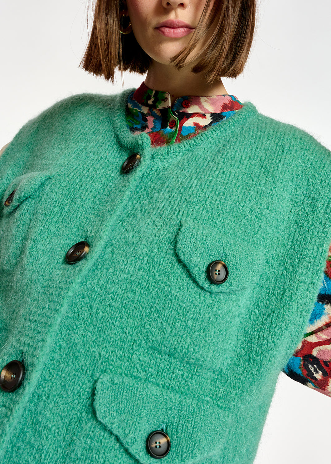 Teal sleeveless mohair-blend cardigan RE—SSENTIEL | Essentiel second hand