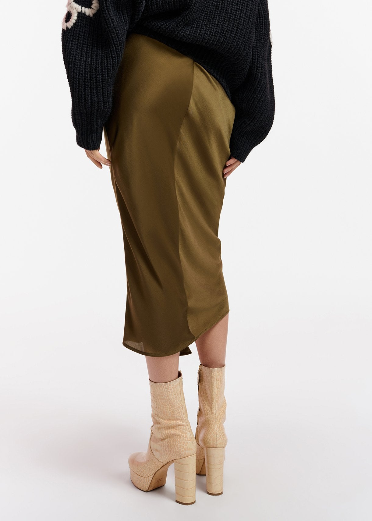 Khaki and black draped midi skirt RE—SSENTIEL | Essentiel second hand