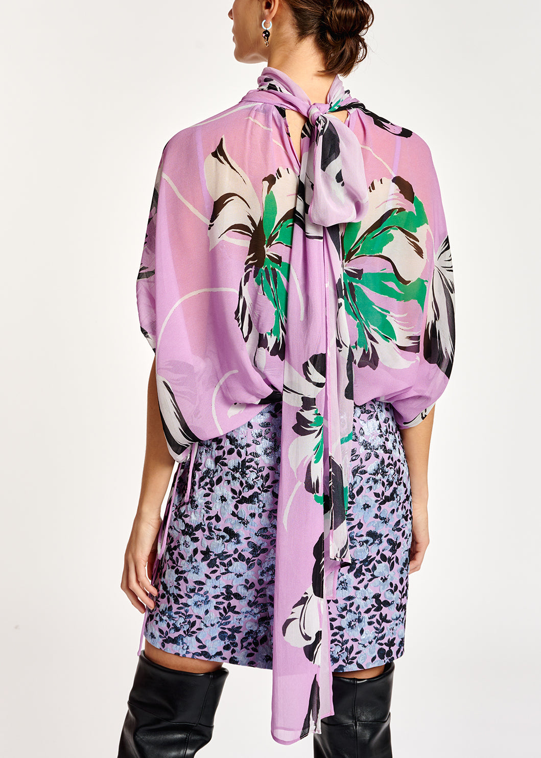 Lilac voluminous floral-print sheer top RE—SSENTIEL | Essentiel second hand