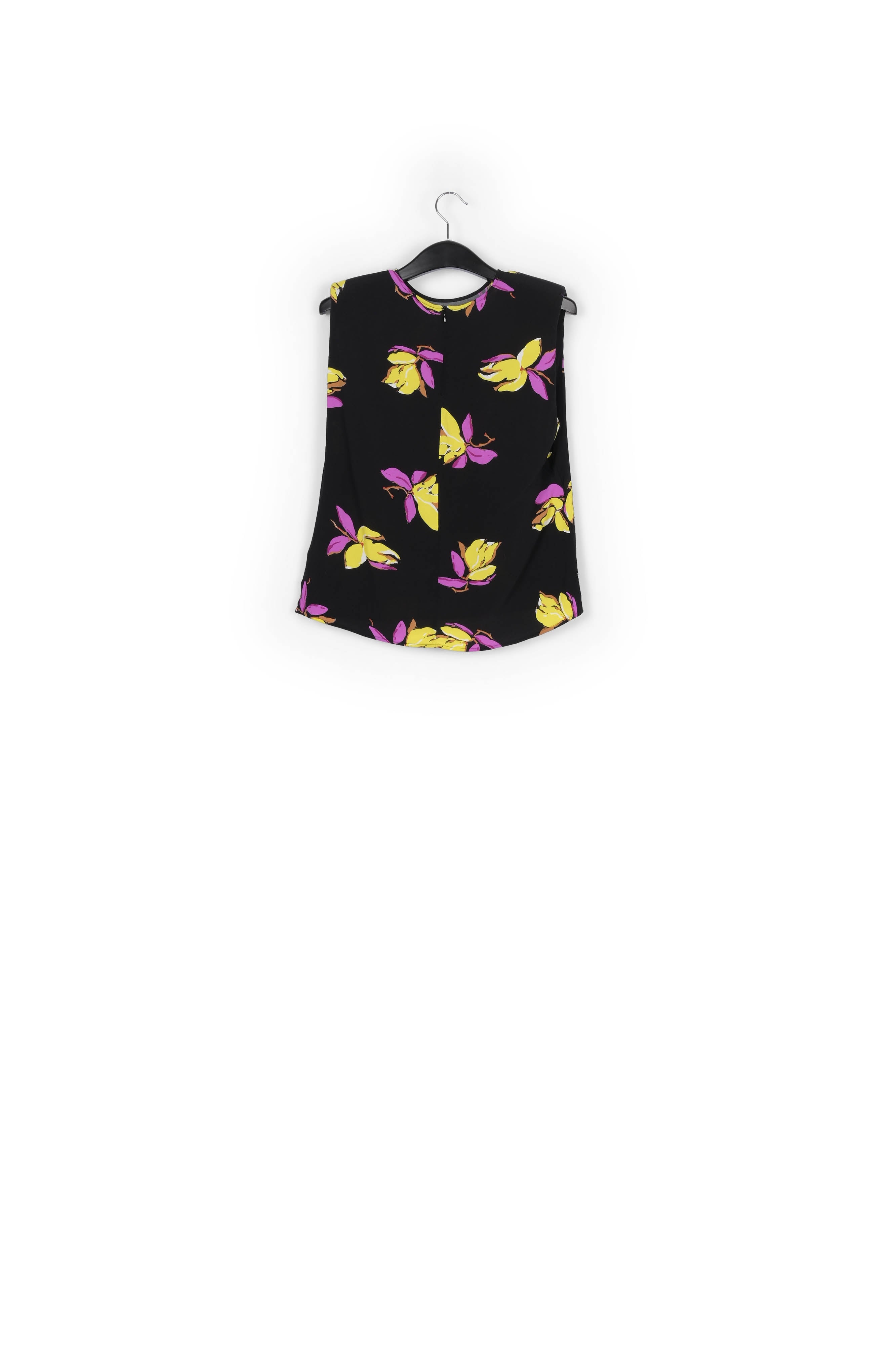 Black floral-print sleeveless top with padded shoulders RE—SSENTIEL | Essentiel second hand