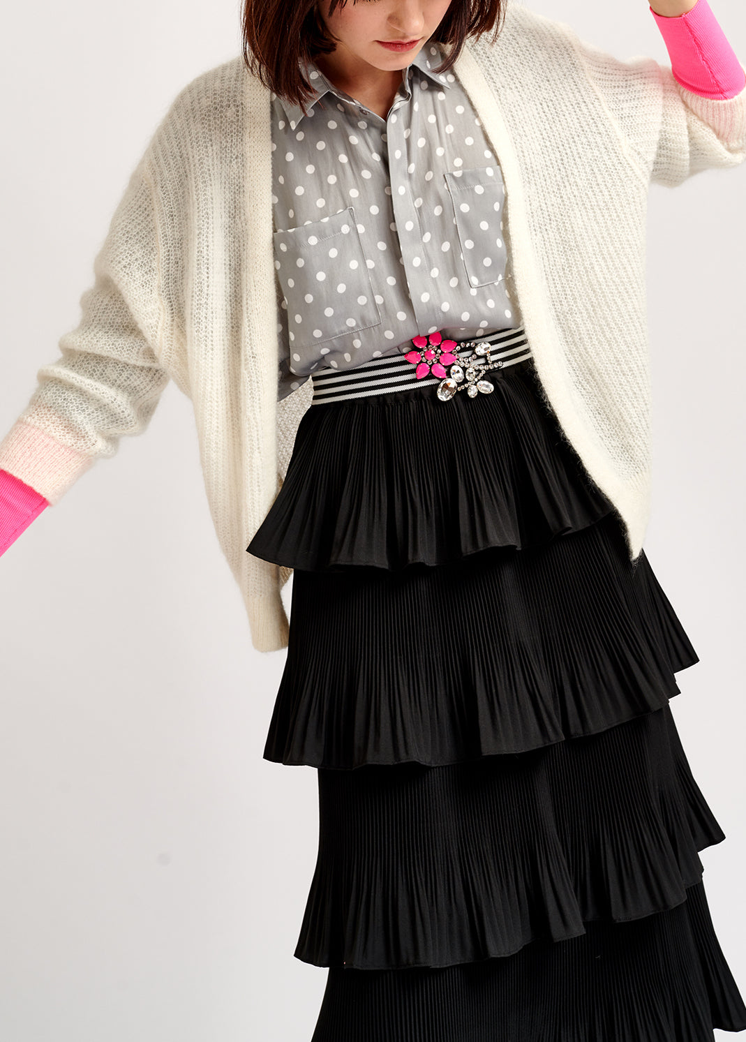 Off-white mohair-blend cardigan with neon cuffs RE—SSENTIEL | Essentiel second hand