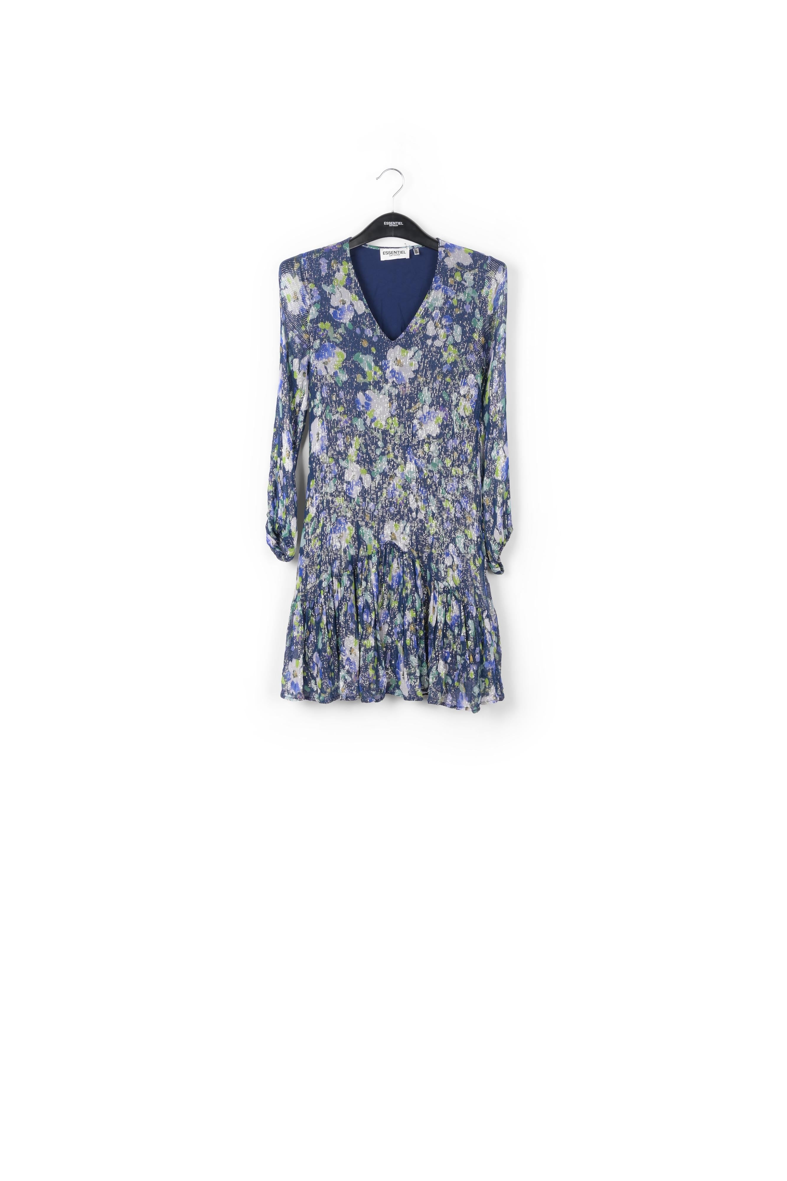 Dark blue floral-print a-line dress RE—SSENTIEL | Essentiel second hand