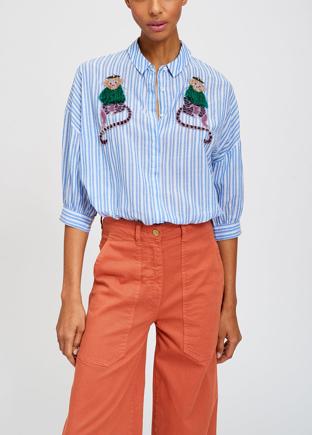 Striped shirt with monkey embroidery RE—SSENTIEL | Essentiel second hand