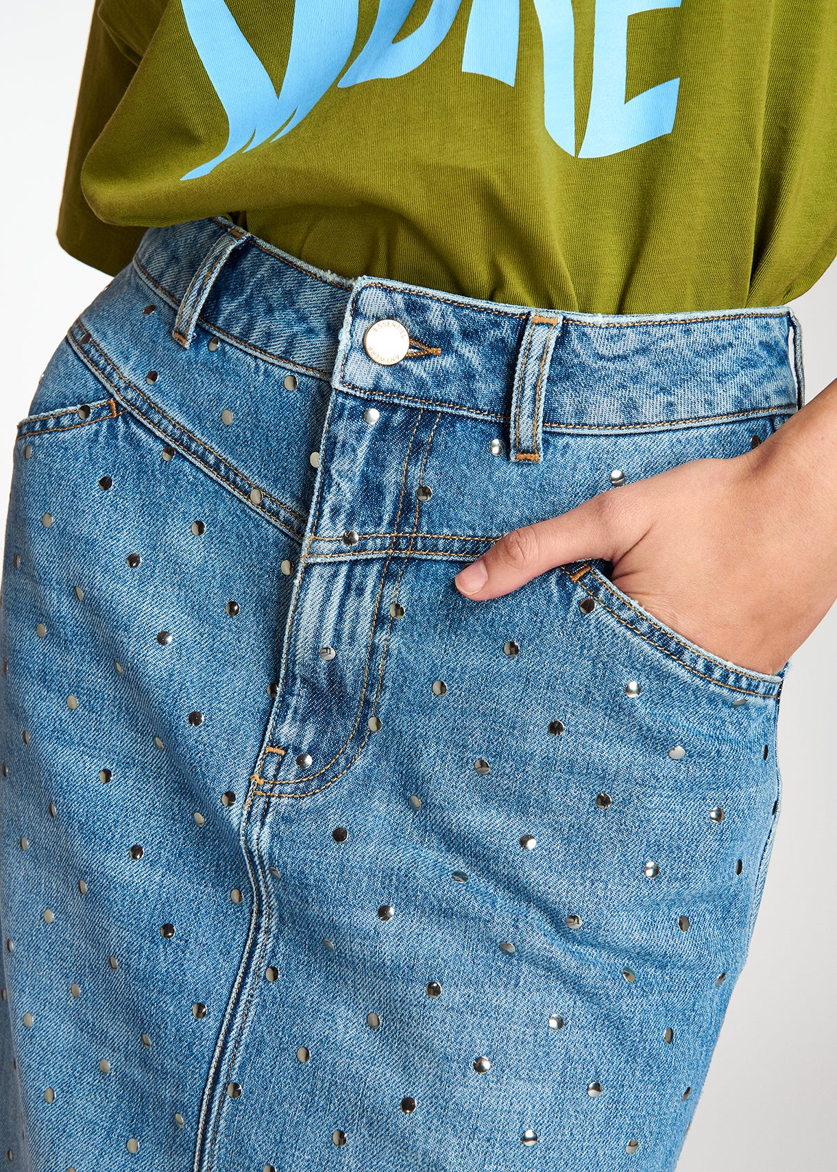 Studded denim pencil skirt RE—SSENTIEL | Essentiel second hand