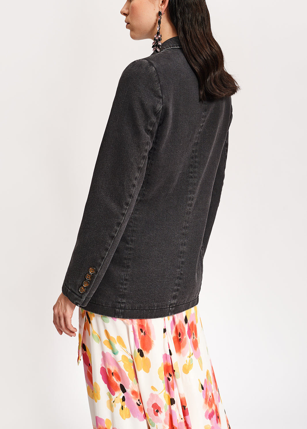 Black double-breasted denim blazer RE—SSENTIEL | Essentiel second hand