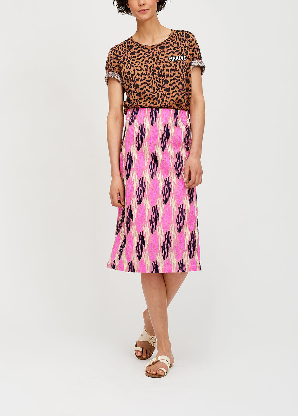Pink sequin-embroidered A-line skirt RE—SSENTIEL | Essentiel second hand