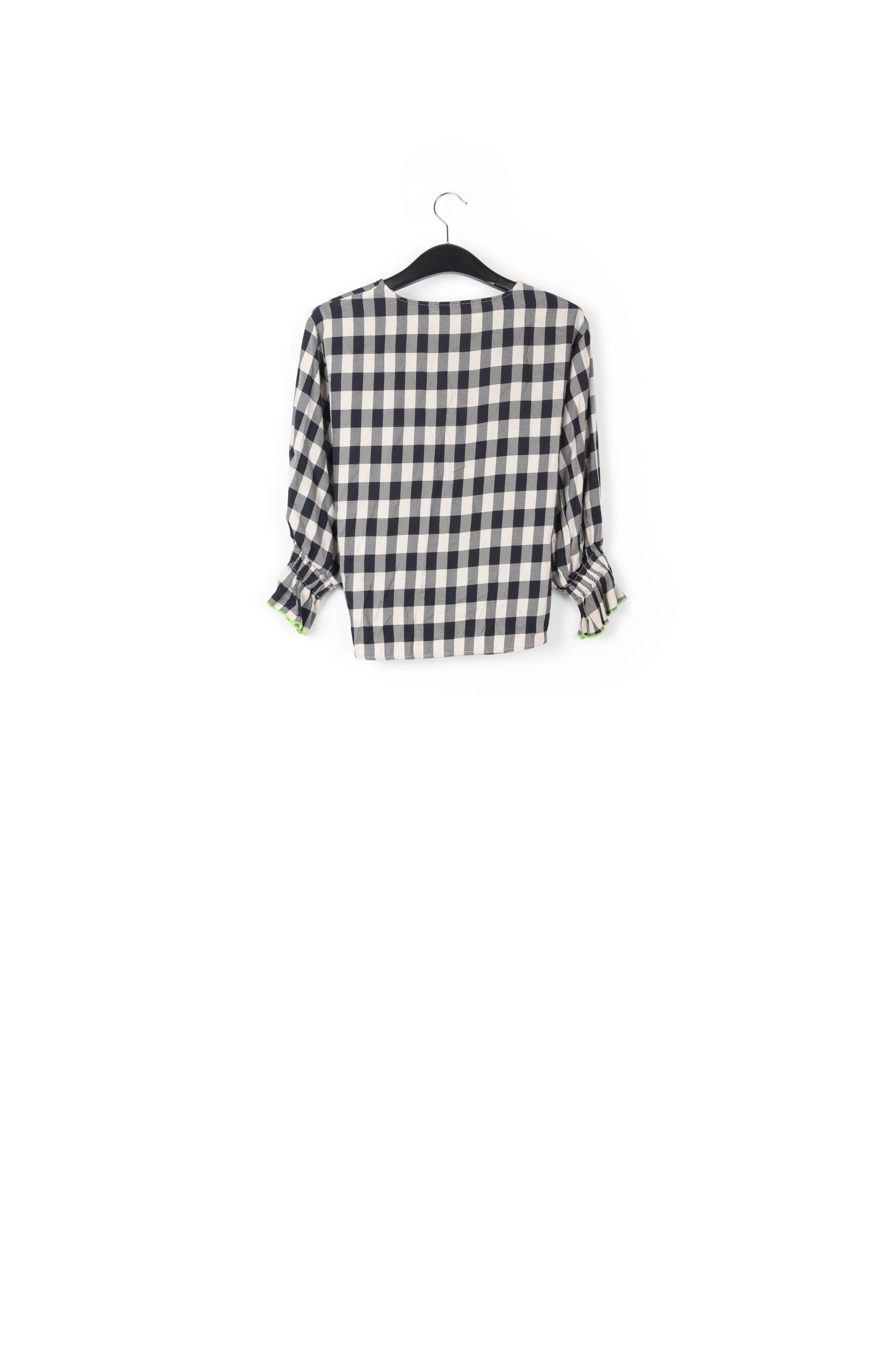 Black and off-white plaid top with three-quarter sleeves RE—SSENTIEL | Essentiel second hand