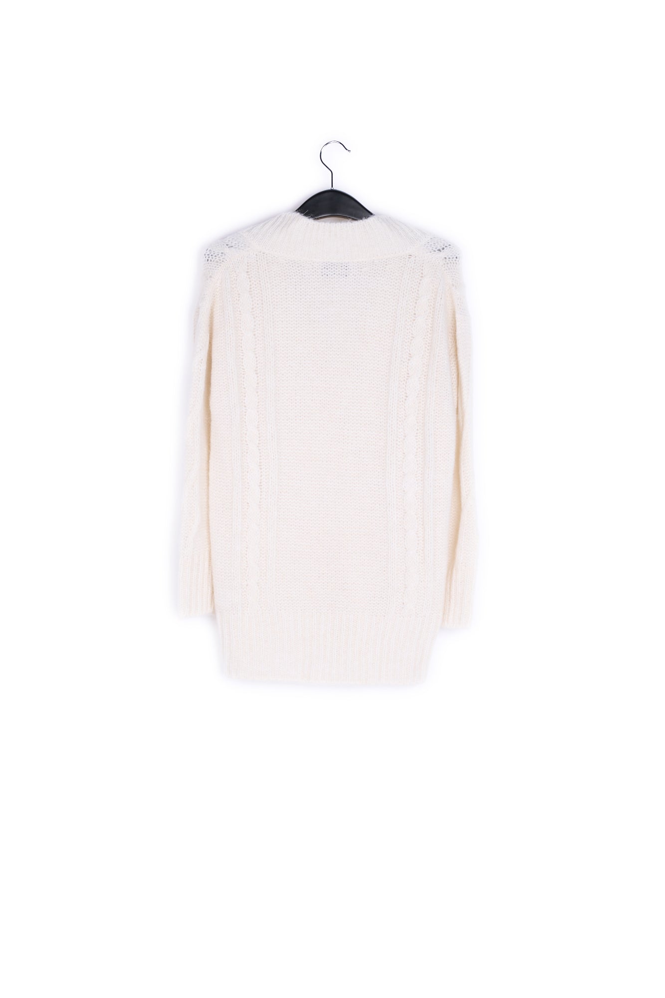 Off-white long cable-knit V-neck sweater RE—SSENTIEL | Essentiel second hand