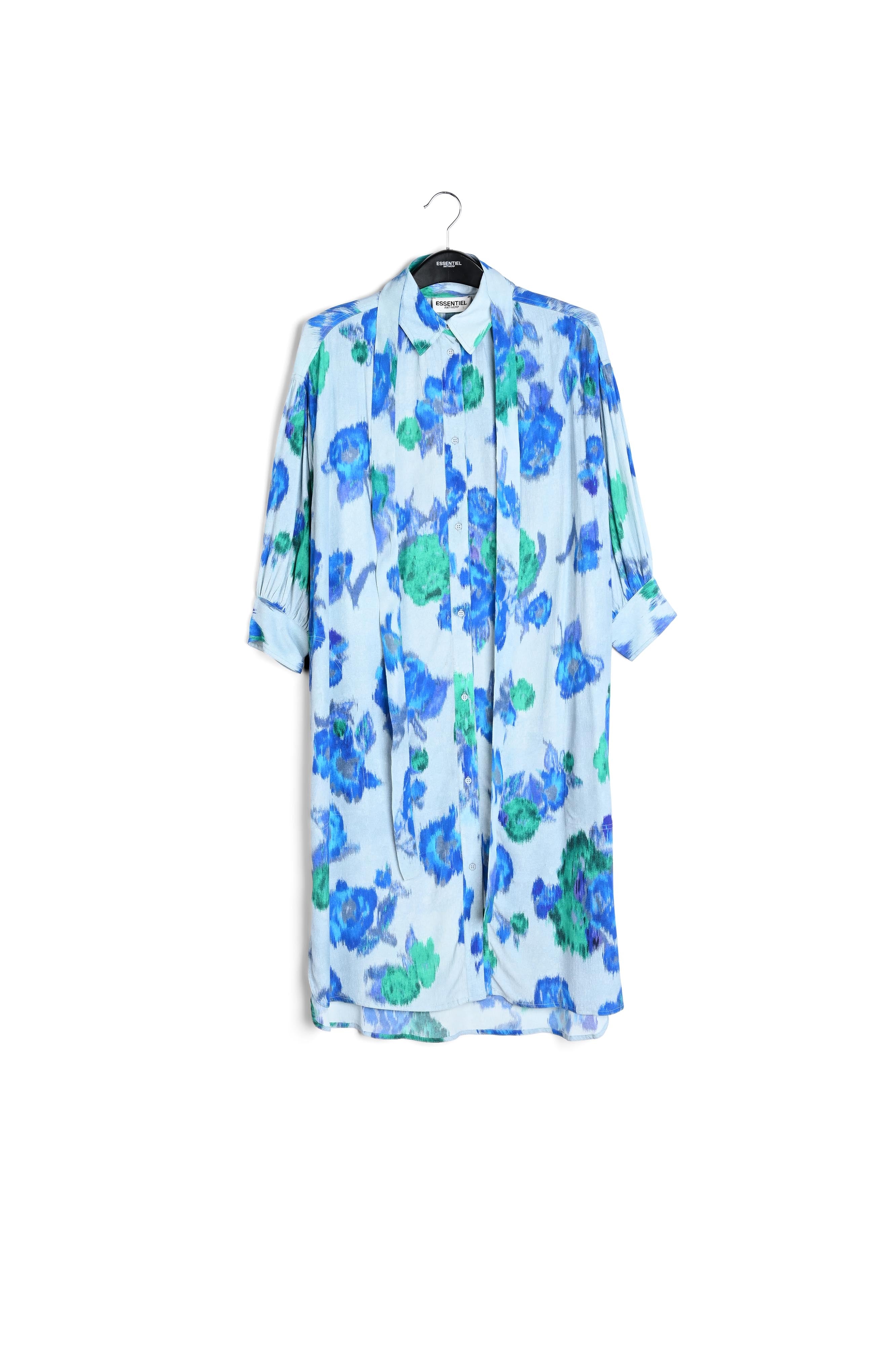 Light blue, blue and green floral-print shirt dress RE—SSENTIEL | Essentiel second hand