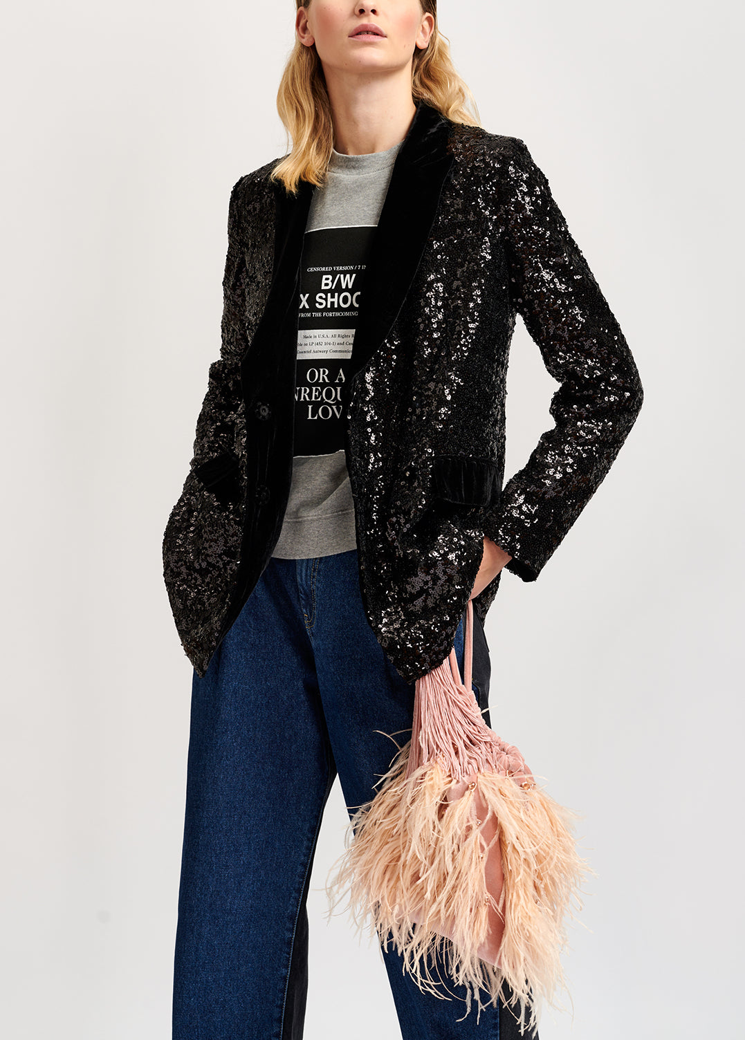 Black sequined double-breasted blazer RE—SSENTIEL | Essentiel second hand