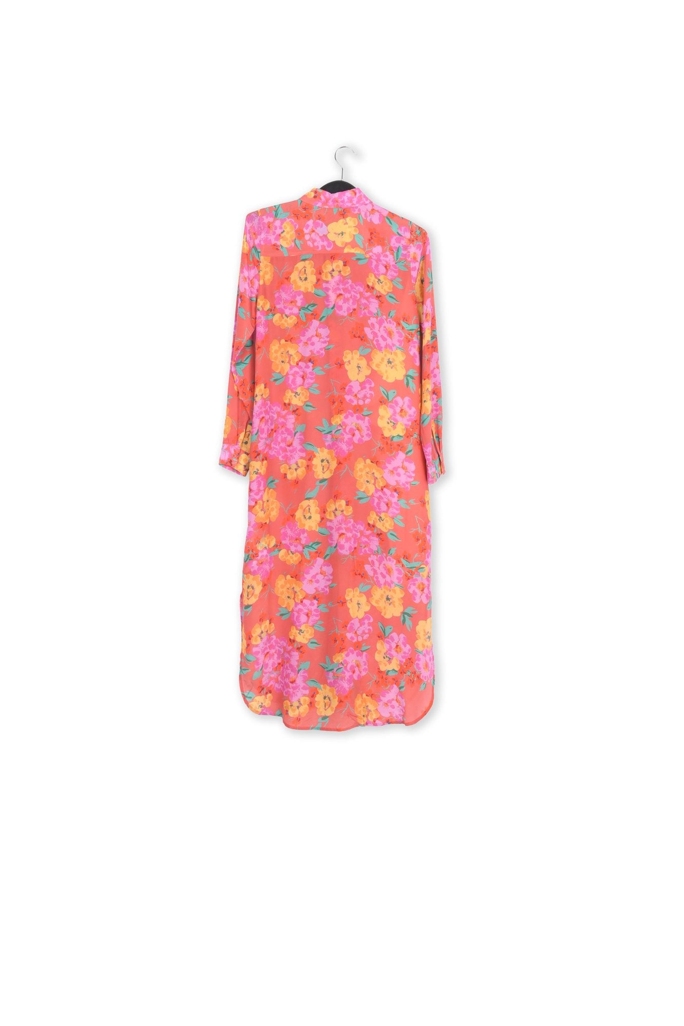 Coral floral-print silk shirt dress RE—SSENTIEL | Essentiel second hand