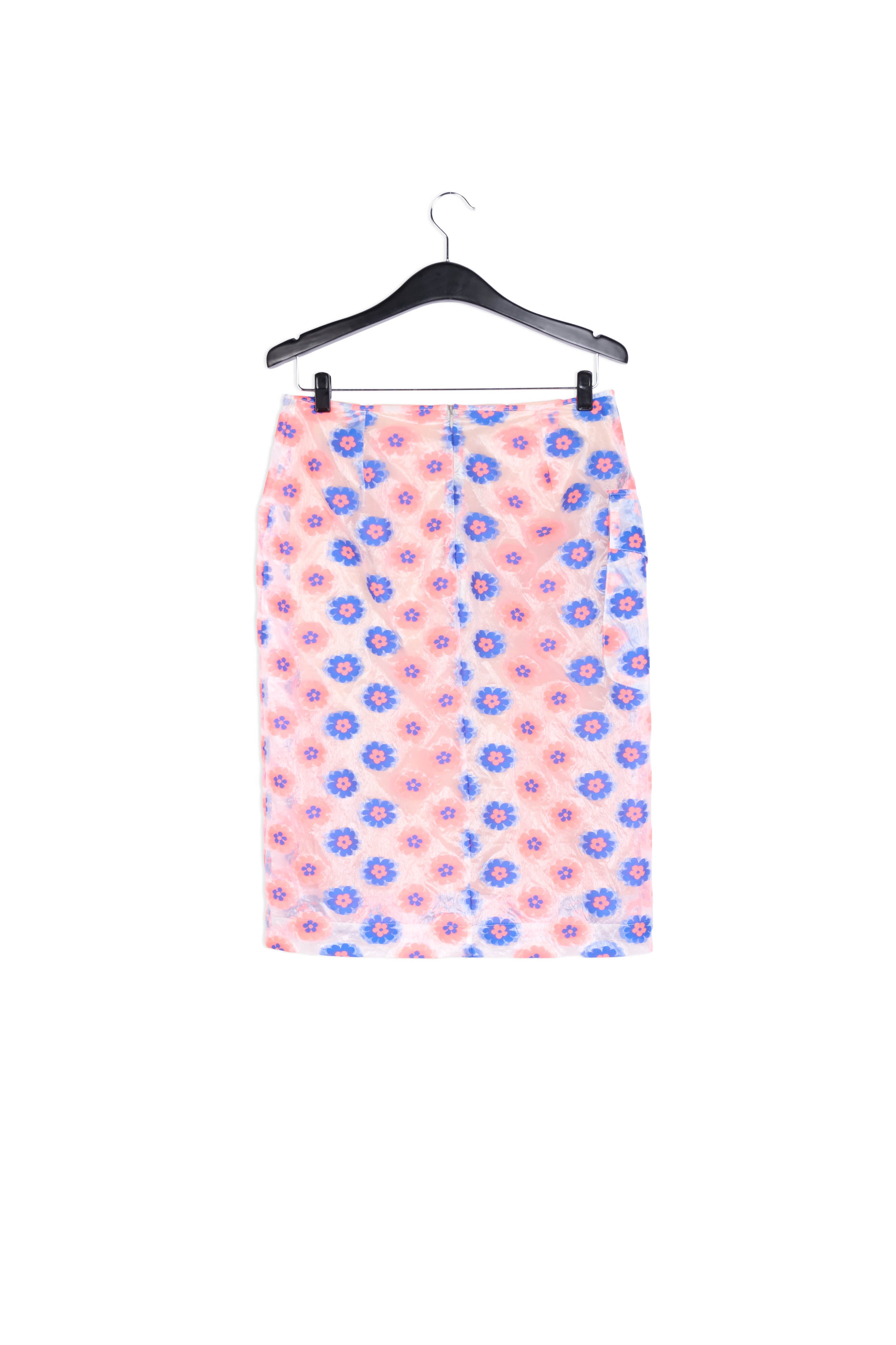 Jupe fourreau transparente à fleurs rose fluo et bleu RE—SSENTIEL | Essentiel second hand