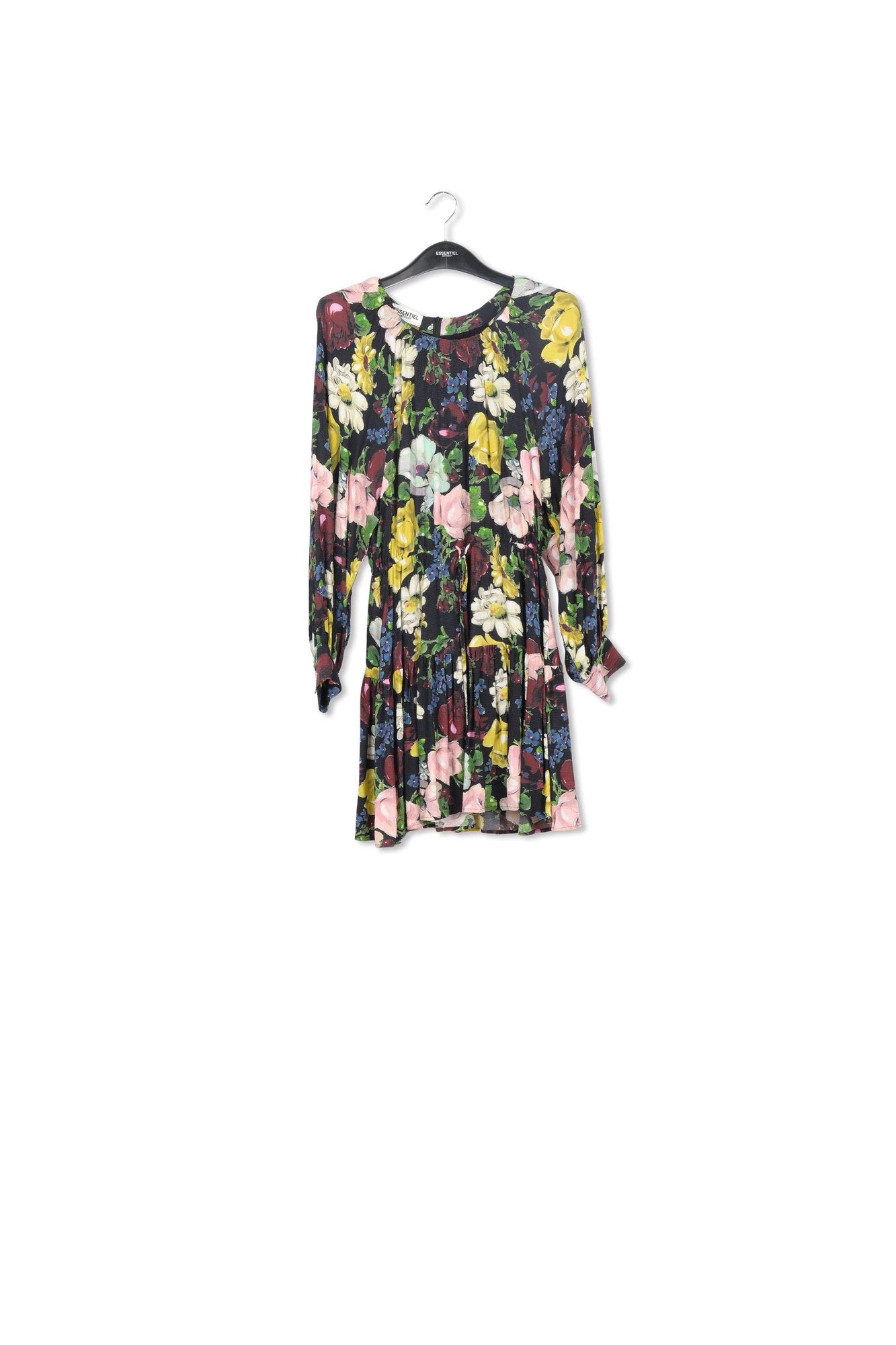 Black, white and yellow floral print mini dress RE—SSENTIEL | Essentiel second hand