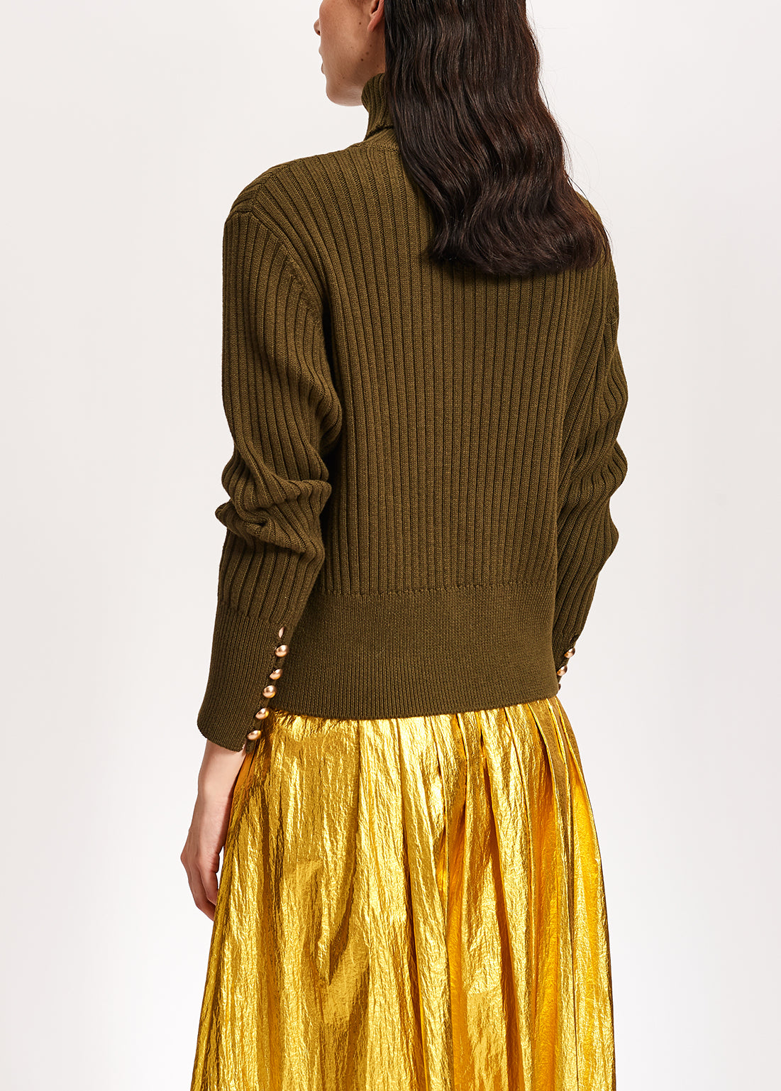 Army green cotton and wool-blend turtleneck sweater RE—SSENTIEL | Essentiel second hand