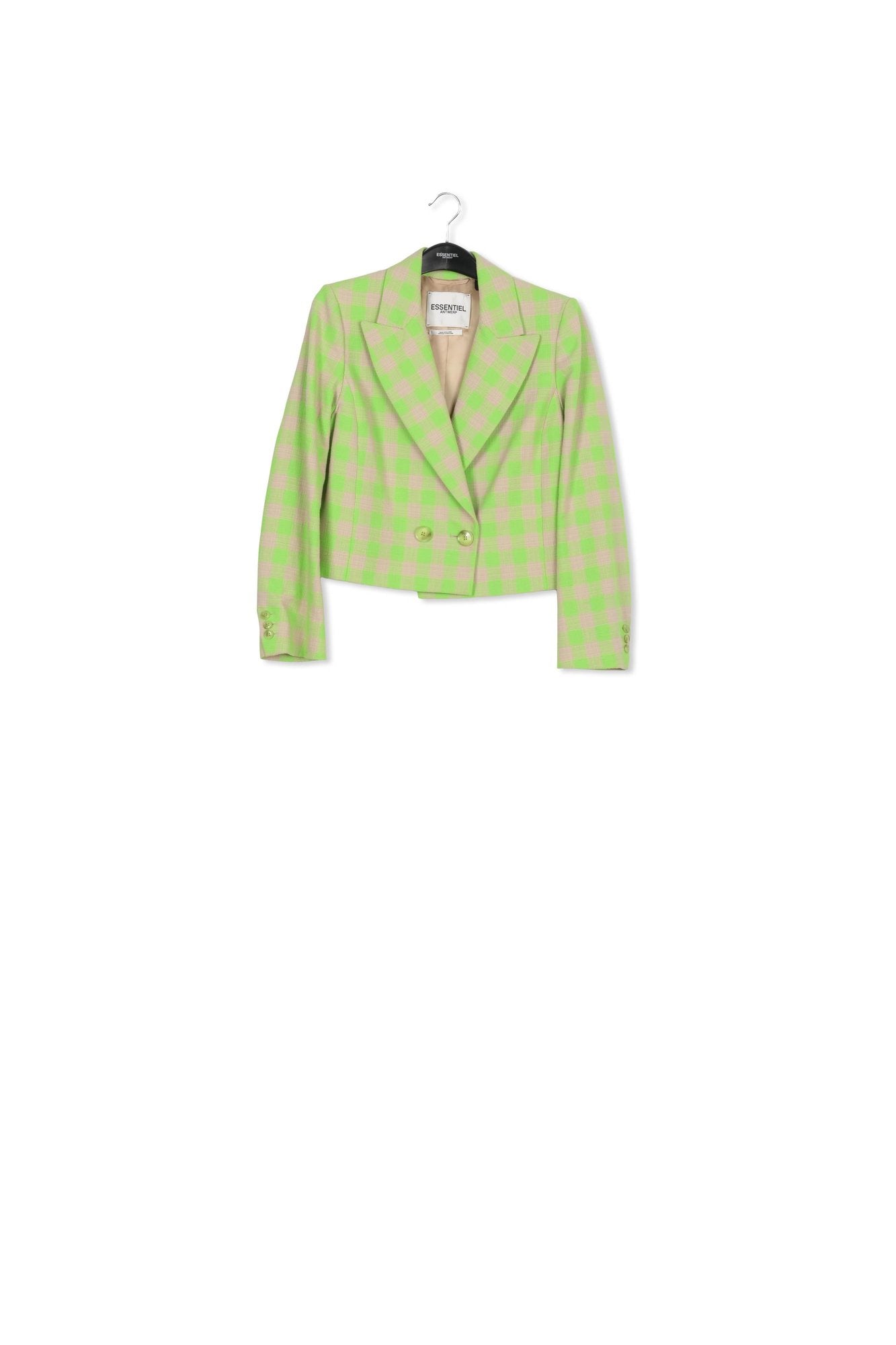 Blazer court à carreaux vert fluo RE—SSENTIEL | Essentiel second hand