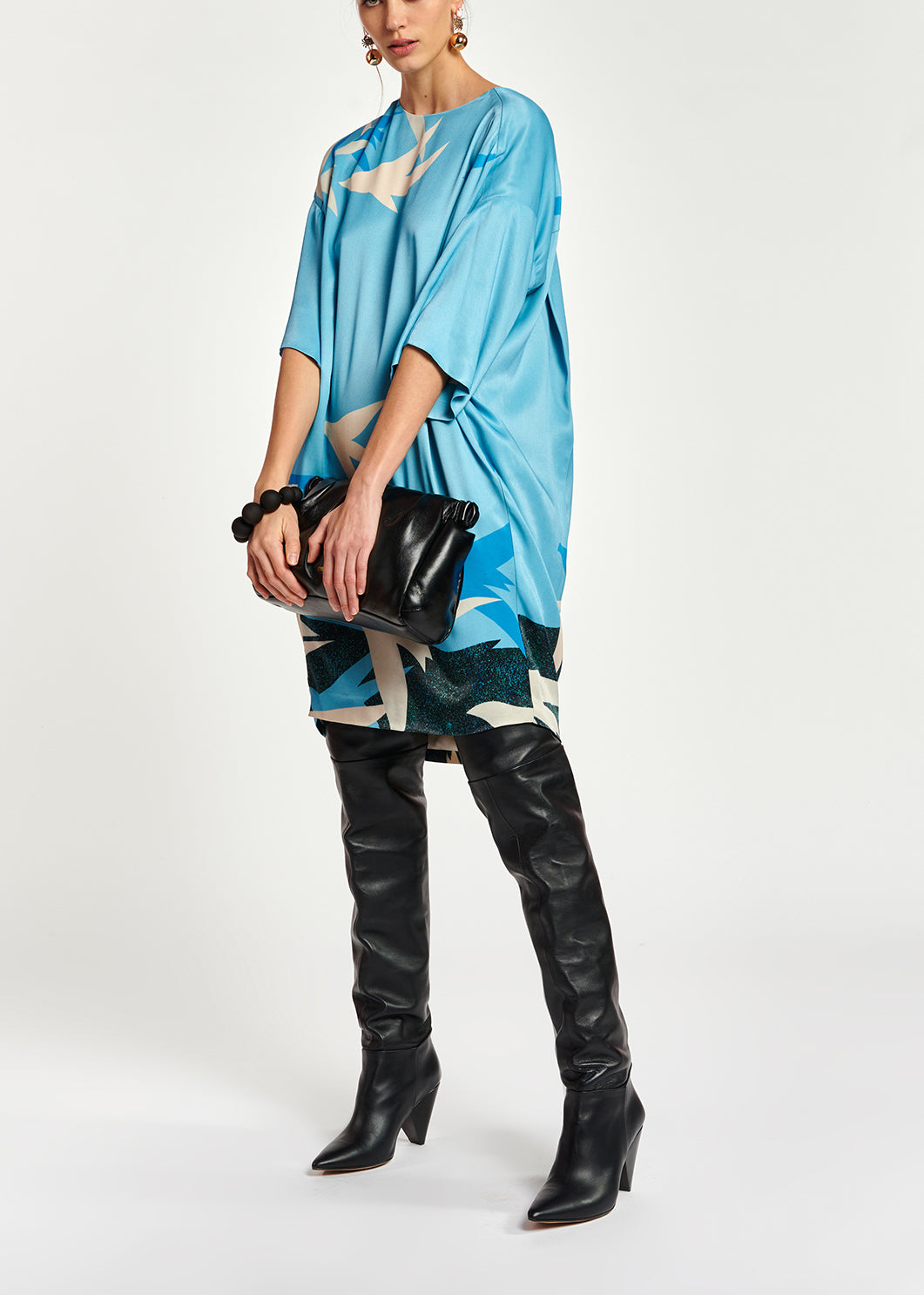 Blue cocoon-shaped printed mini dress RE—SSENTIEL | Essentiel second hand