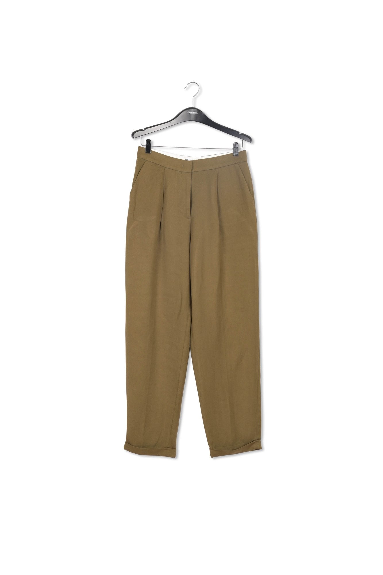 Khaki green tailored mid-rise pants RE—SSENTIEL | Essentiel second hand