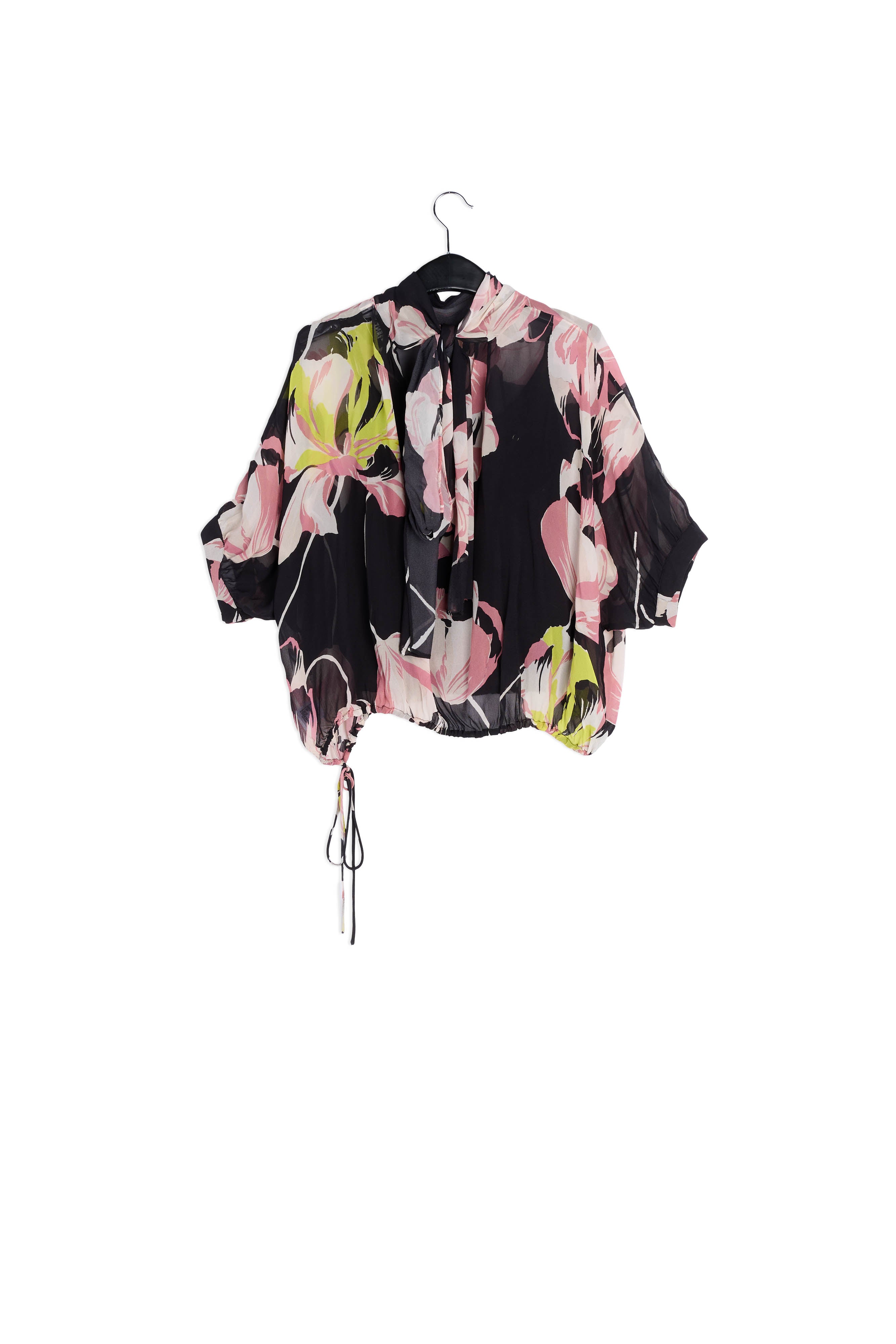 Black voluminous floral-print sheer top RE—SSENTIEL | Essentiel second hand