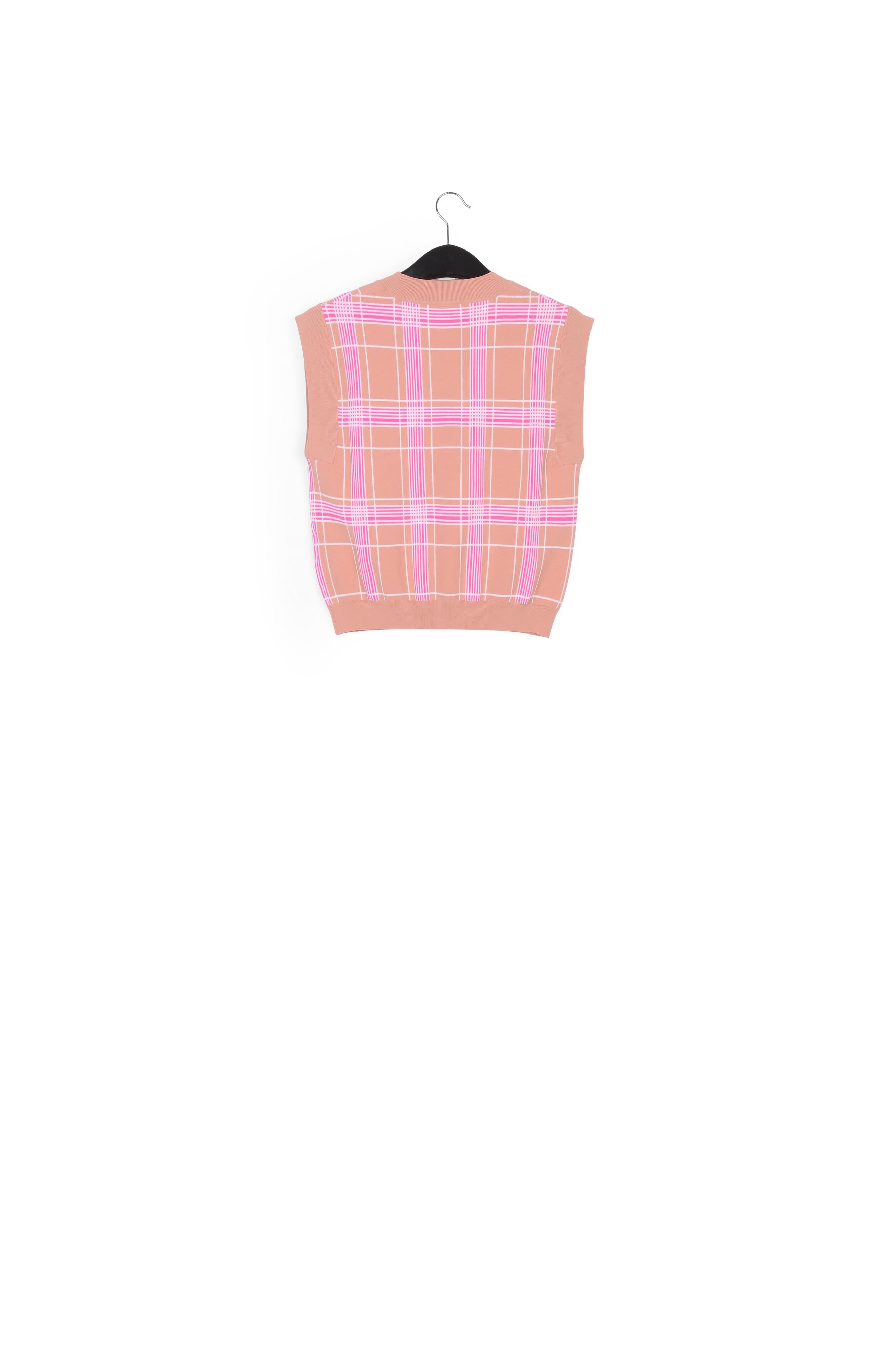 Vintage pink sleeveless knitted top with check motif RE—SSENTIEL | Essentiel second hand