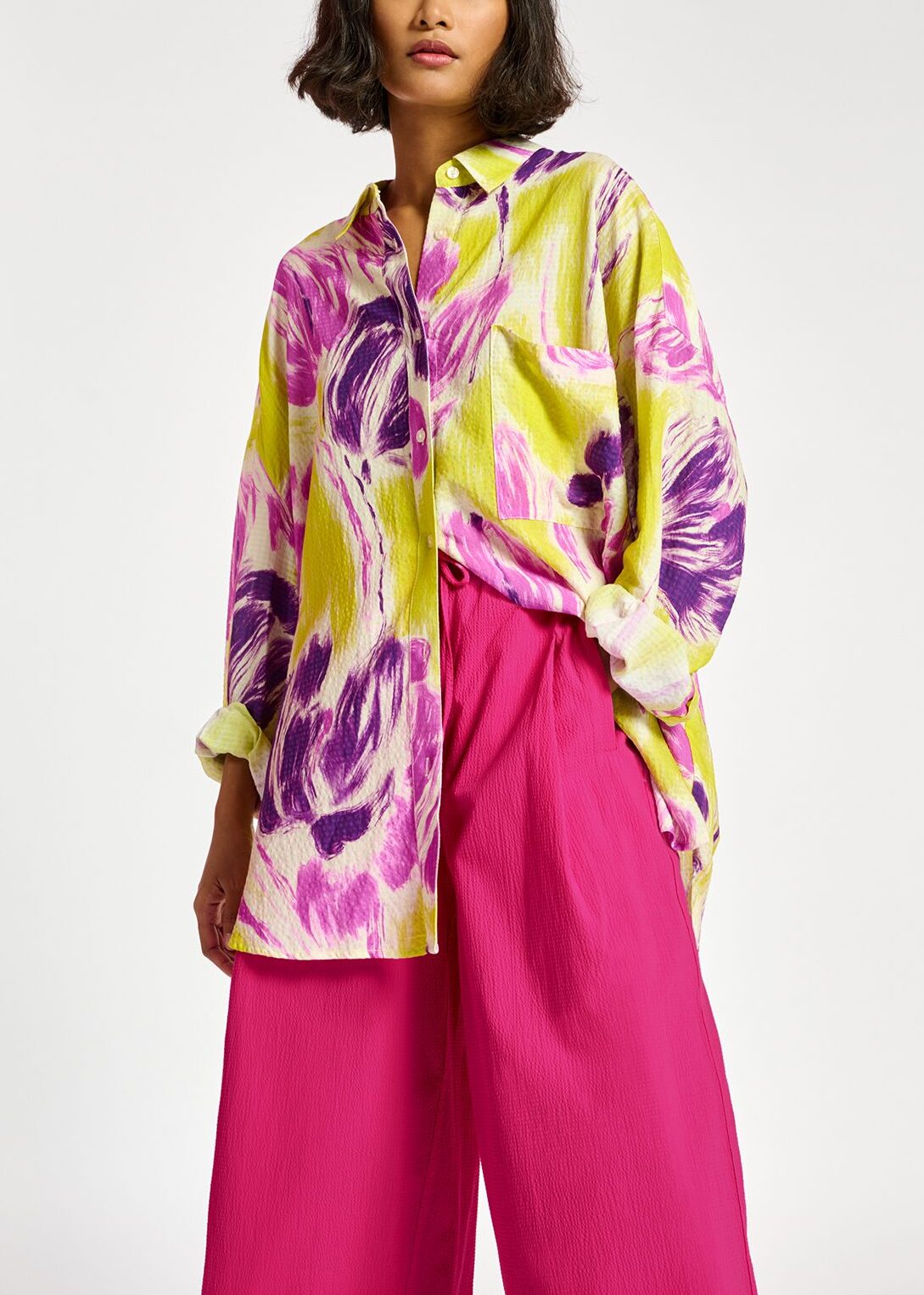 Yellow and purple floral print oversized shirt RE—SSENTIEL | Essentiel second hand