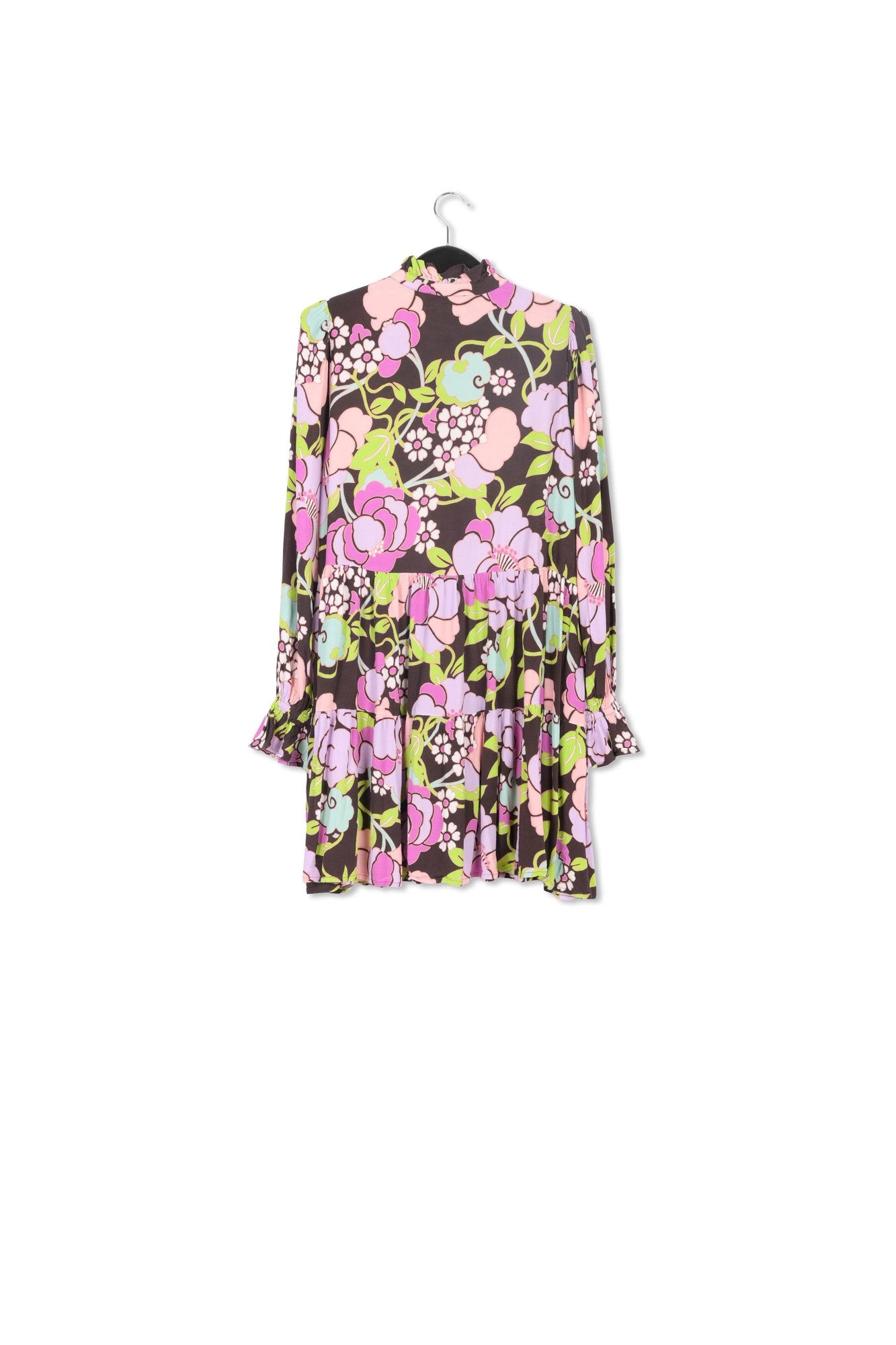 Zwarte midi-jurk met volants en bloemen RE—SSENTIEL | Essentiel second hand