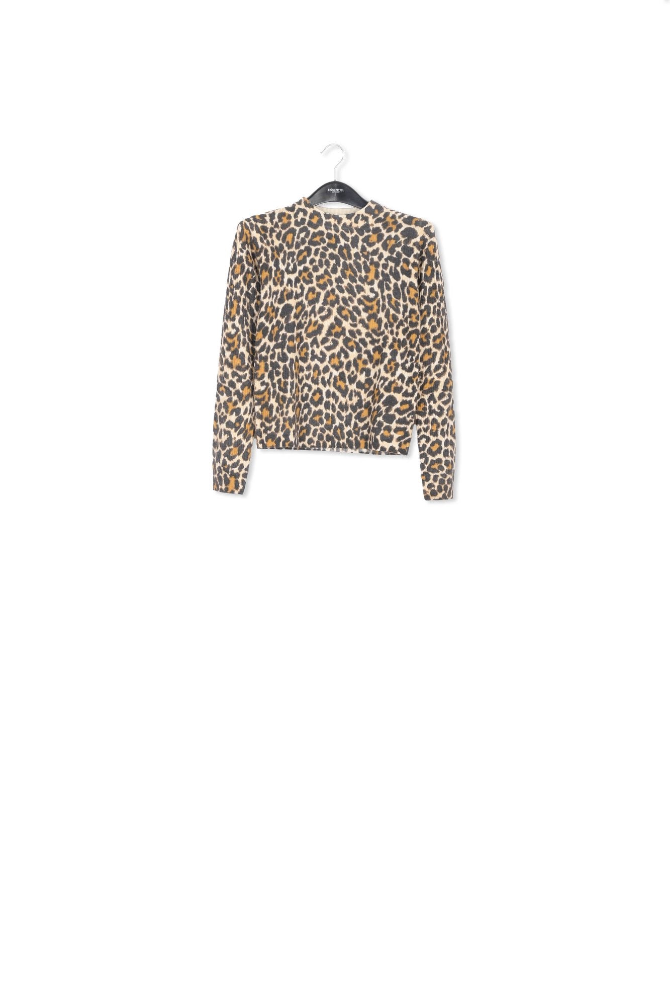 Beige rib-knitted sweater with leopard motif RE—SSENTIEL | Essentiel second hand