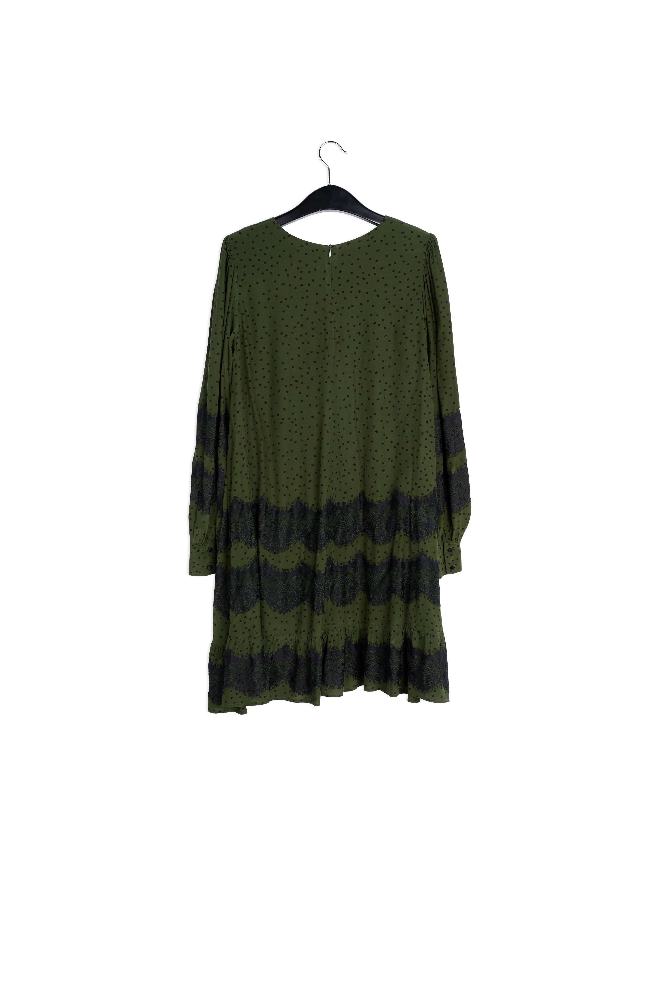 Khaki green mini dress with lace inserts RE—SSENTIEL | Essentiel second hand