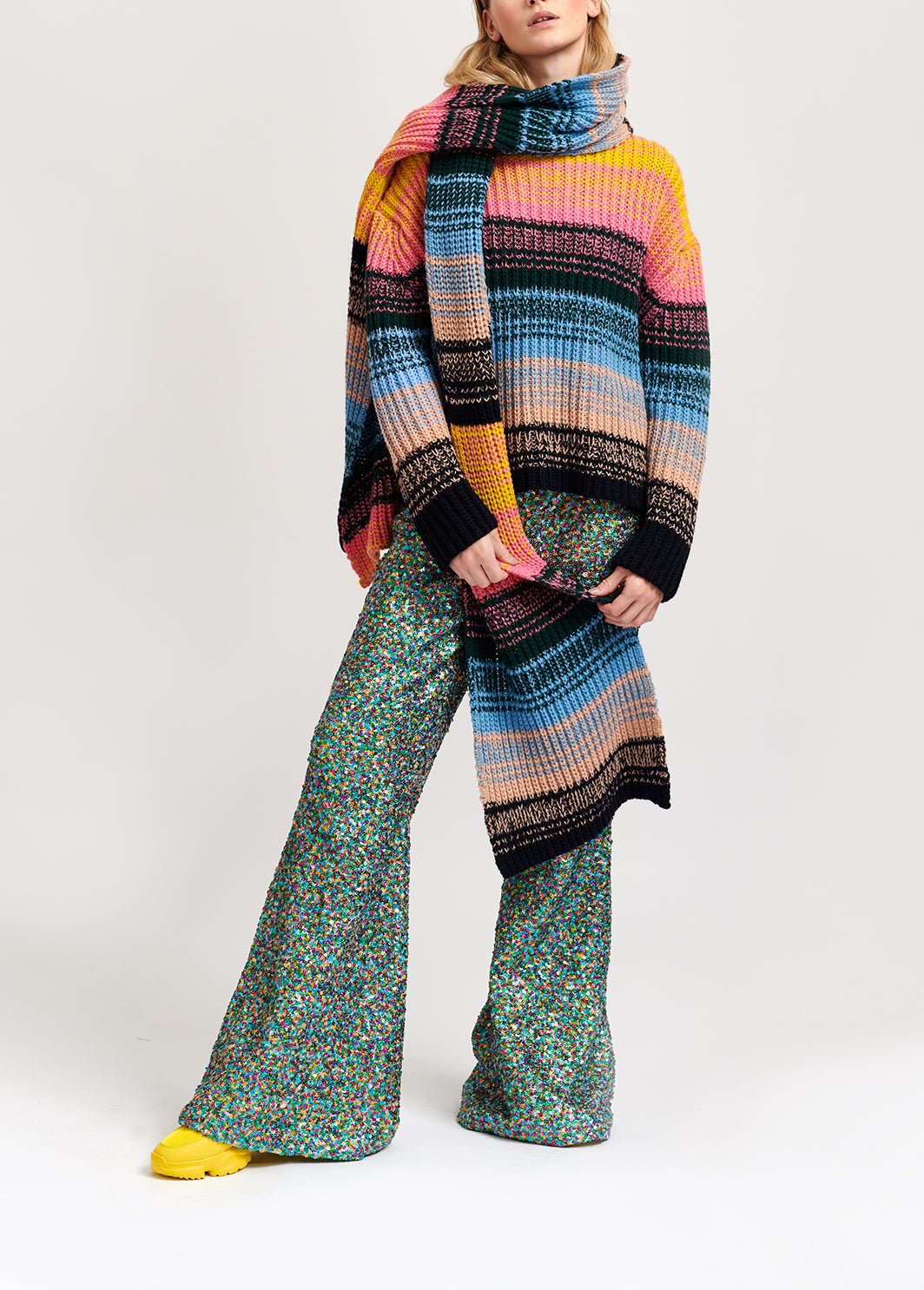 Pull côtelé multicolore en mélange de laine RE—SSENTIEL | Essentiel second hand