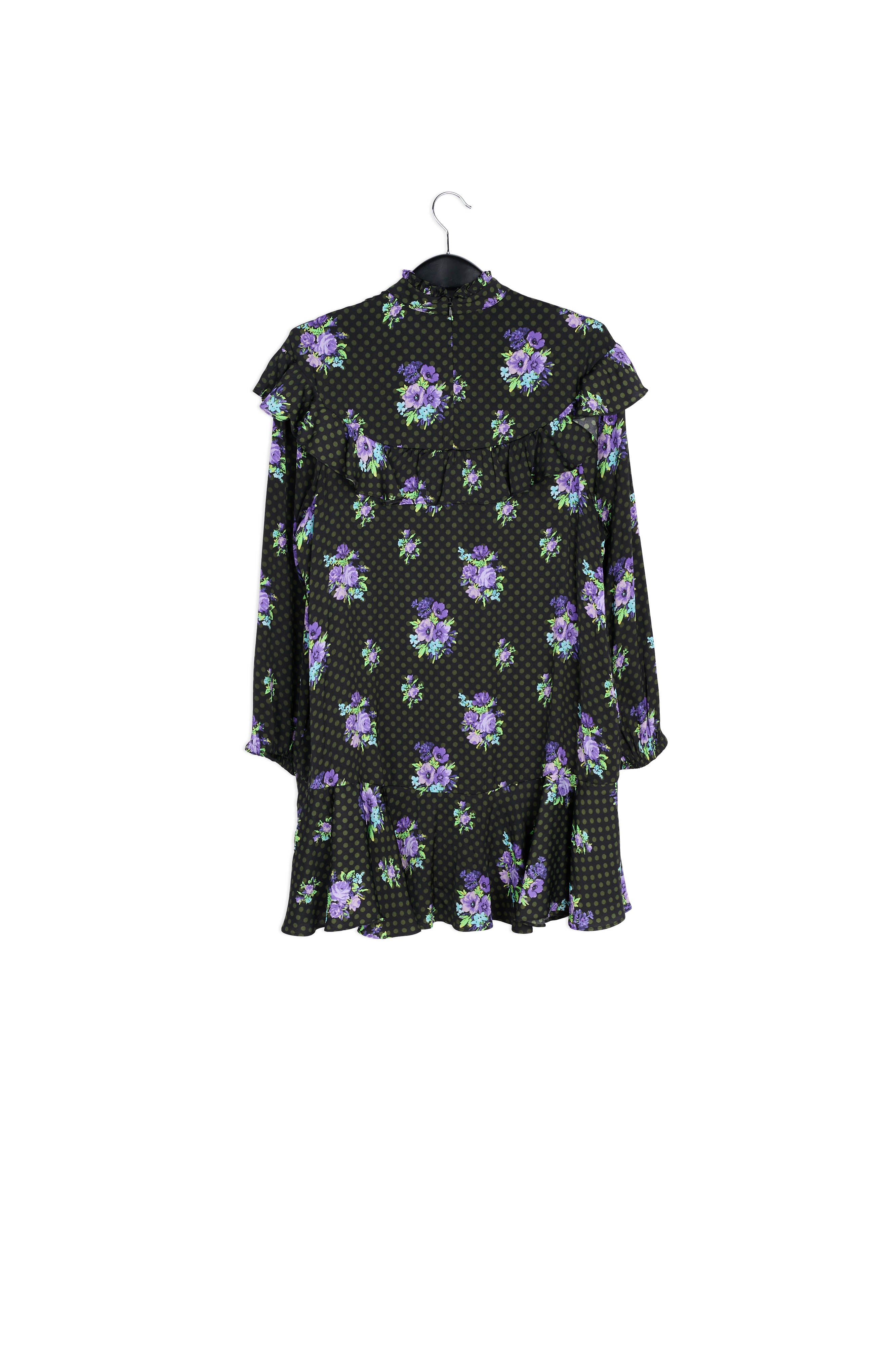 Black and purple ruffled a-line dress RE—SSENTIEL | Essentiel second hand