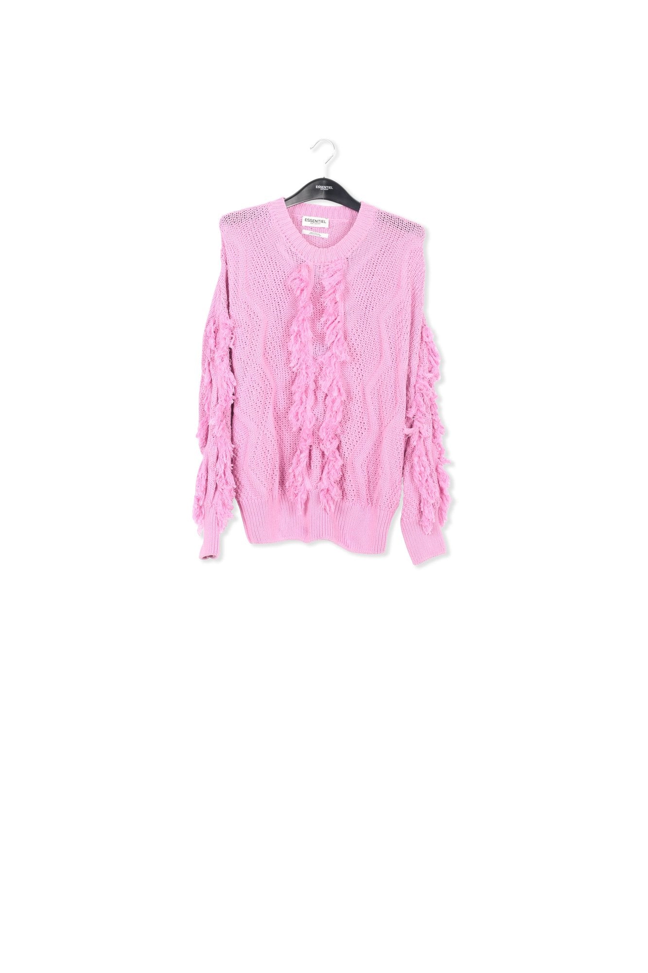 Pink organic cotton knit sweater with fringes RE—SSENTIEL | Essentiel second hand