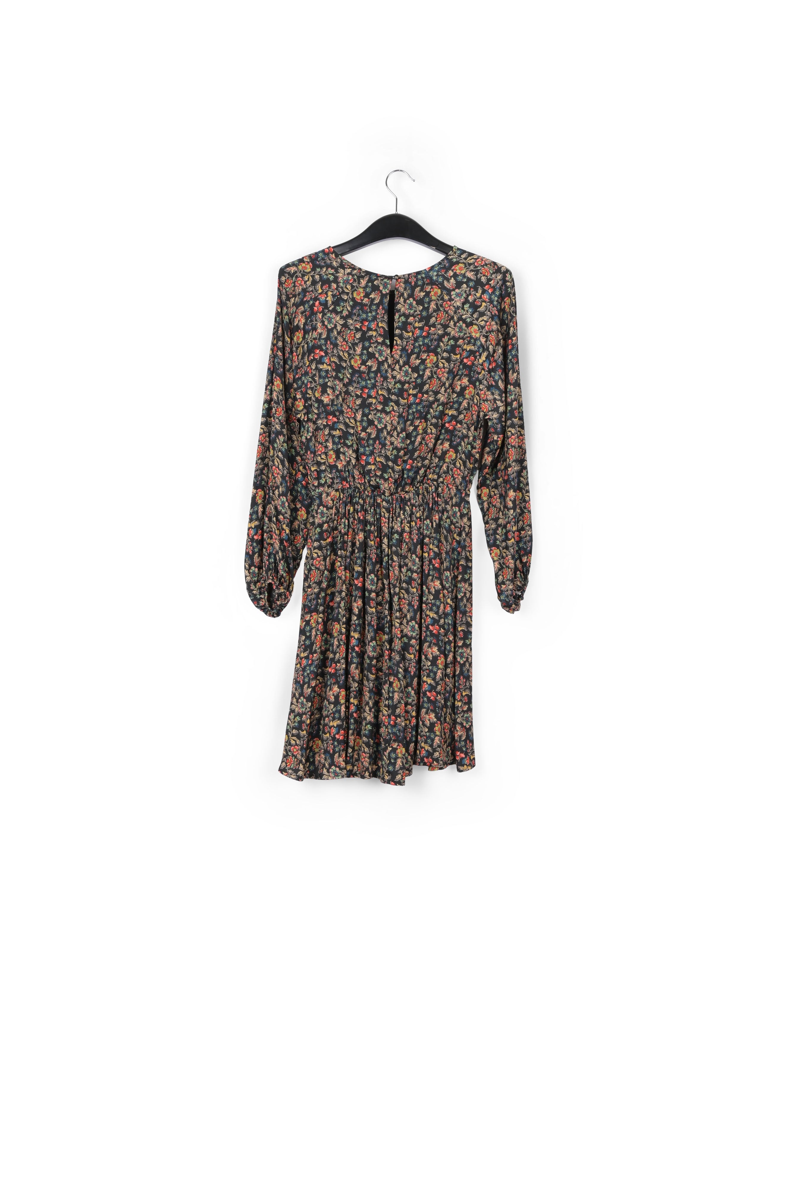 Brown long-sleeved mini dress with flower print RE—SSENTIEL | Essentiel second hand