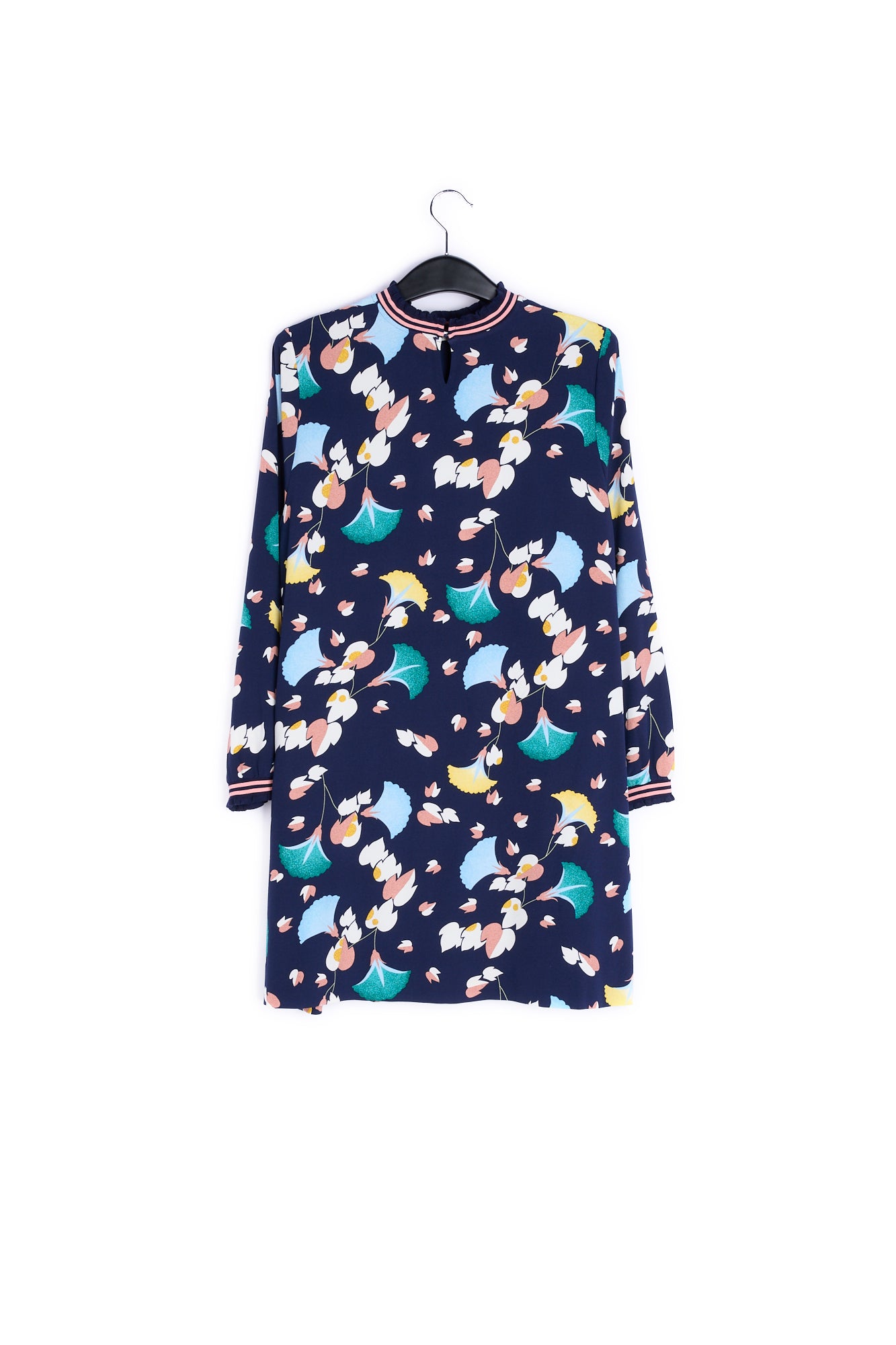 Black A-line mini dress with floral print RE—SSENTIEL | Essentiel second hand