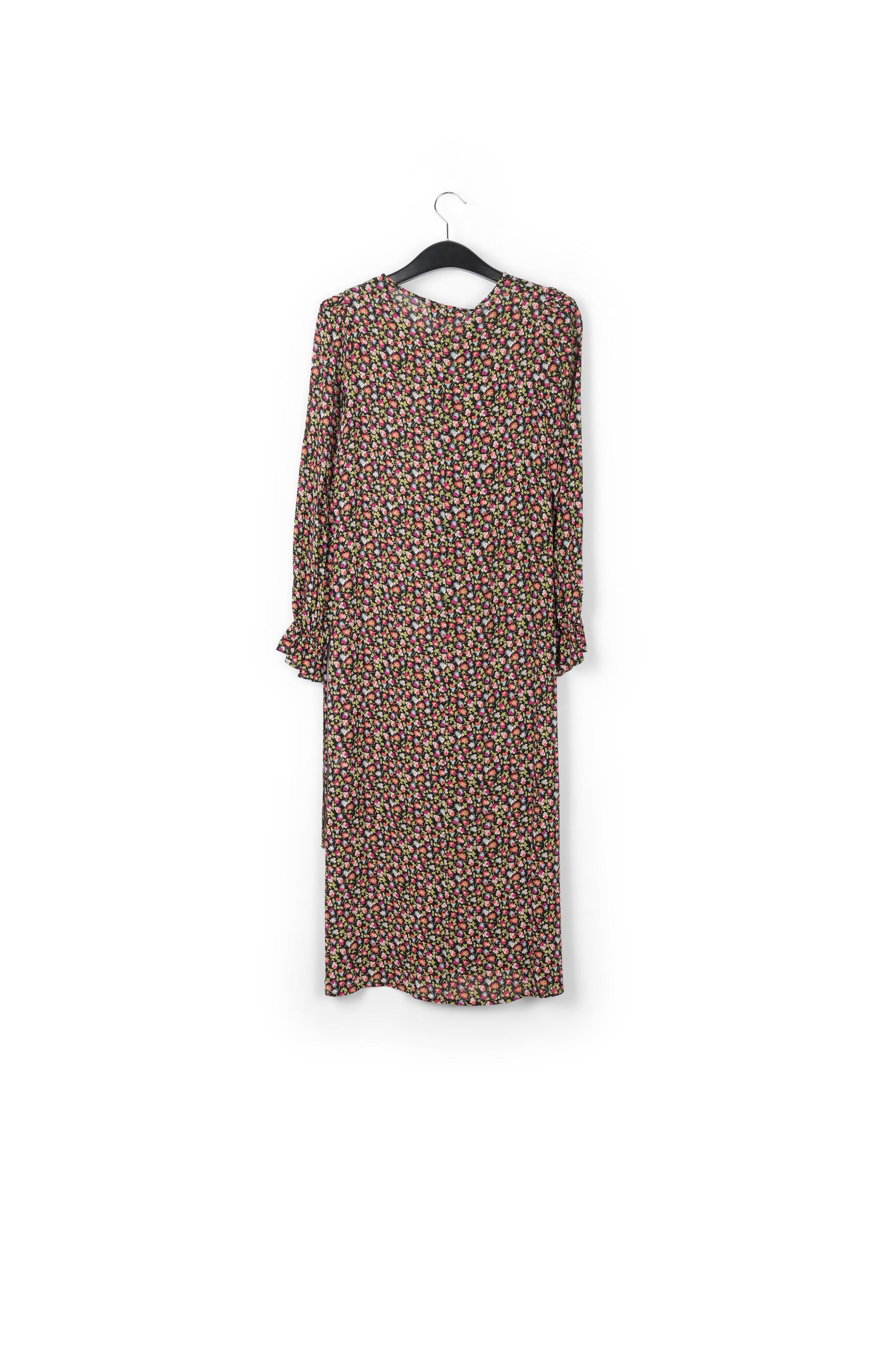 Robe midi ceinturée à imprimé floral noir, vert clair et fuchsia RE—SSENTIEL | Essentiel second hand