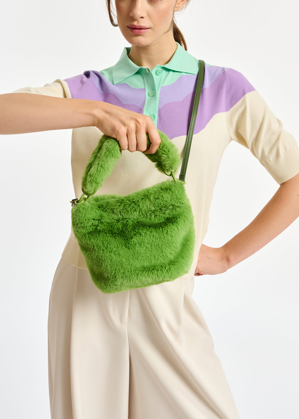 Green faux fur mini bag RE—SSENTIEL | Essentiel second hand