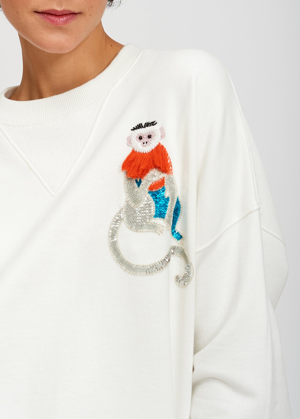Embroidered off-white cotton-jersey sweatshirt RE—SSENTIEL | Essentiel second hand