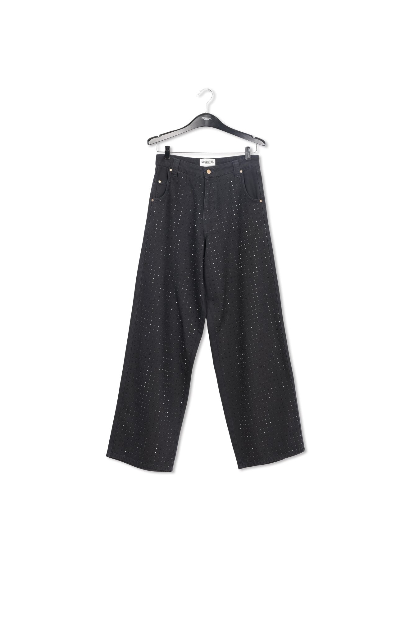Black rhinestone-embellished wide-leg jeans RE—SSENTIEL | Essentiel second hand