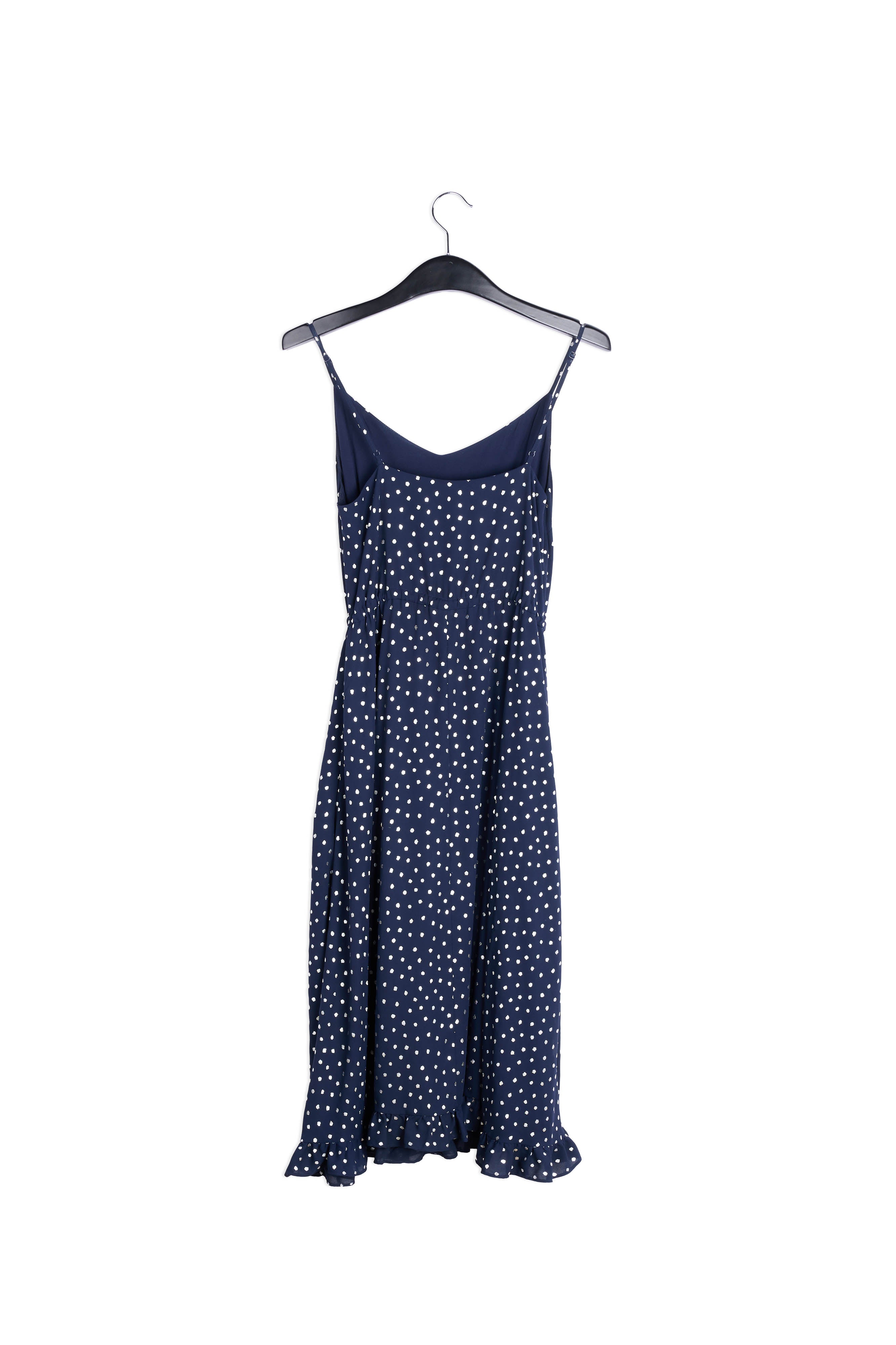 Dark blue flared midi dress with silver polka dots RE—SSENTIEL | Essentiel second hand