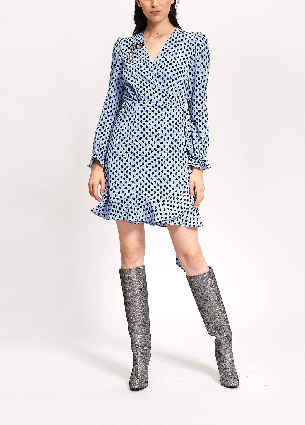 Light blue polka dot wrap mini dress RE—SSENTIEL | Essentiel second hand