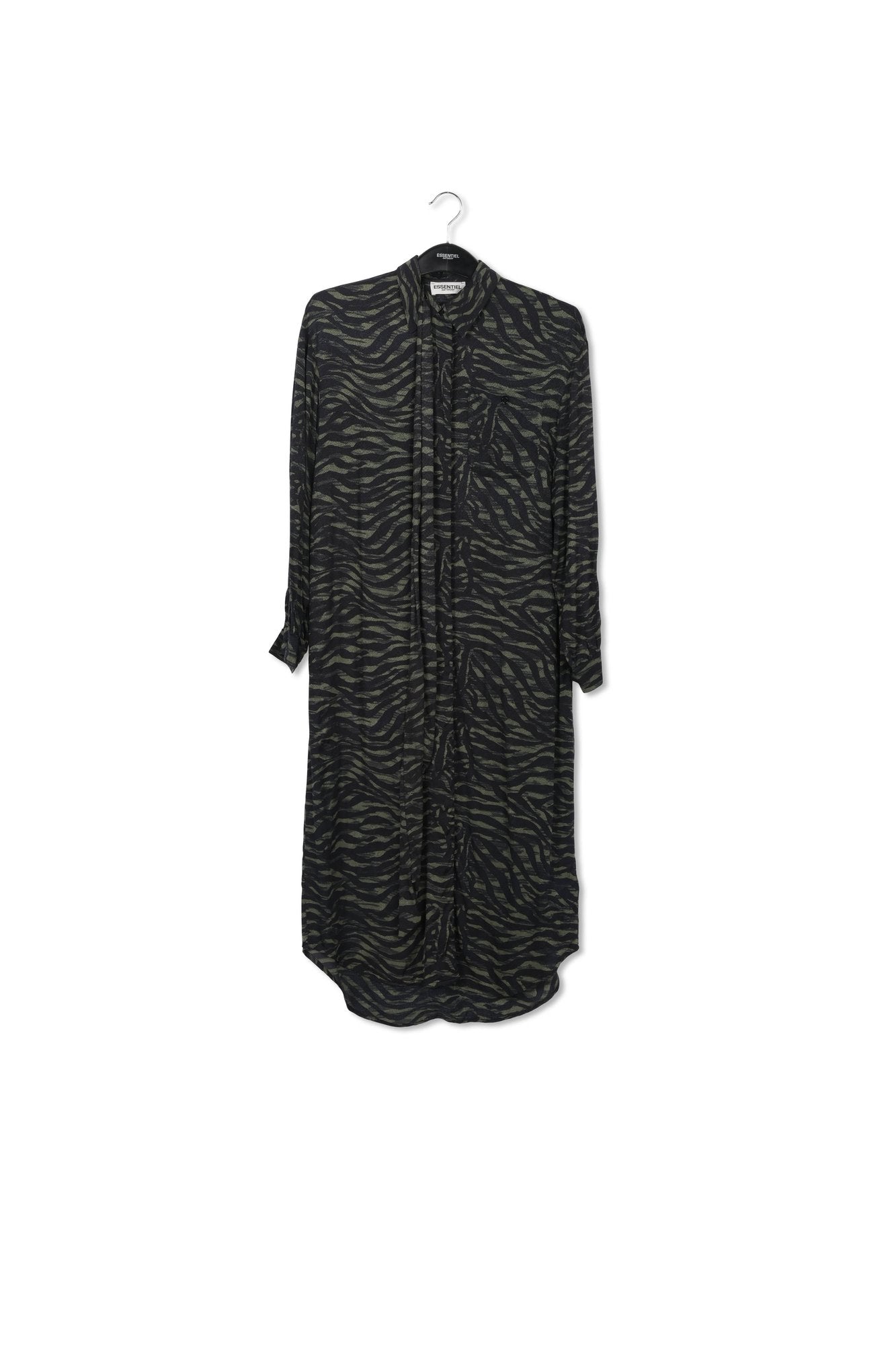 Green and black zebra print midi shirt dress RE—SSENTIEL | Essentiel second hand