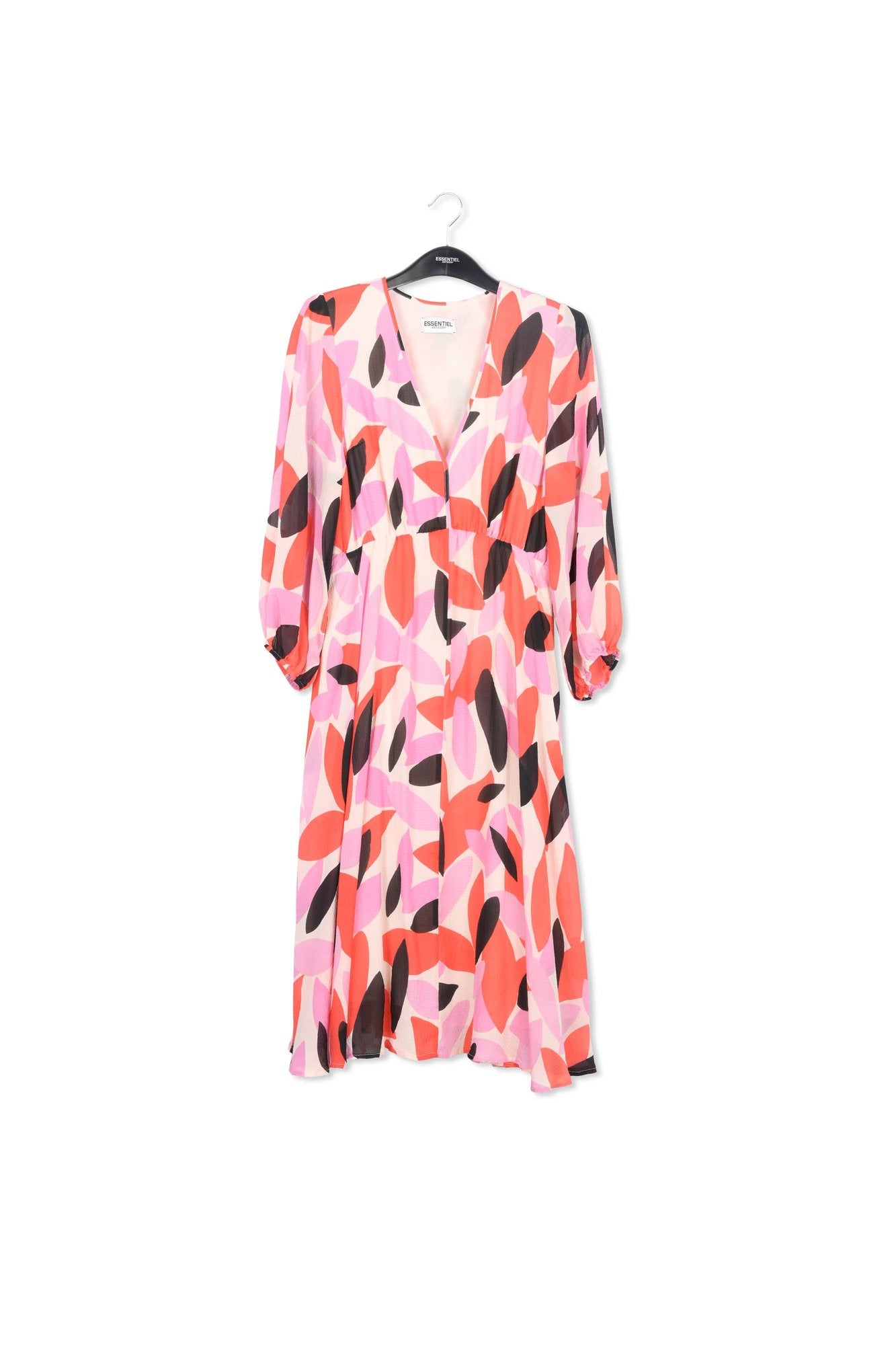 Off-white, red and pink abstract print midi-length dress RE—SSENTIEL | Essentiel second hand