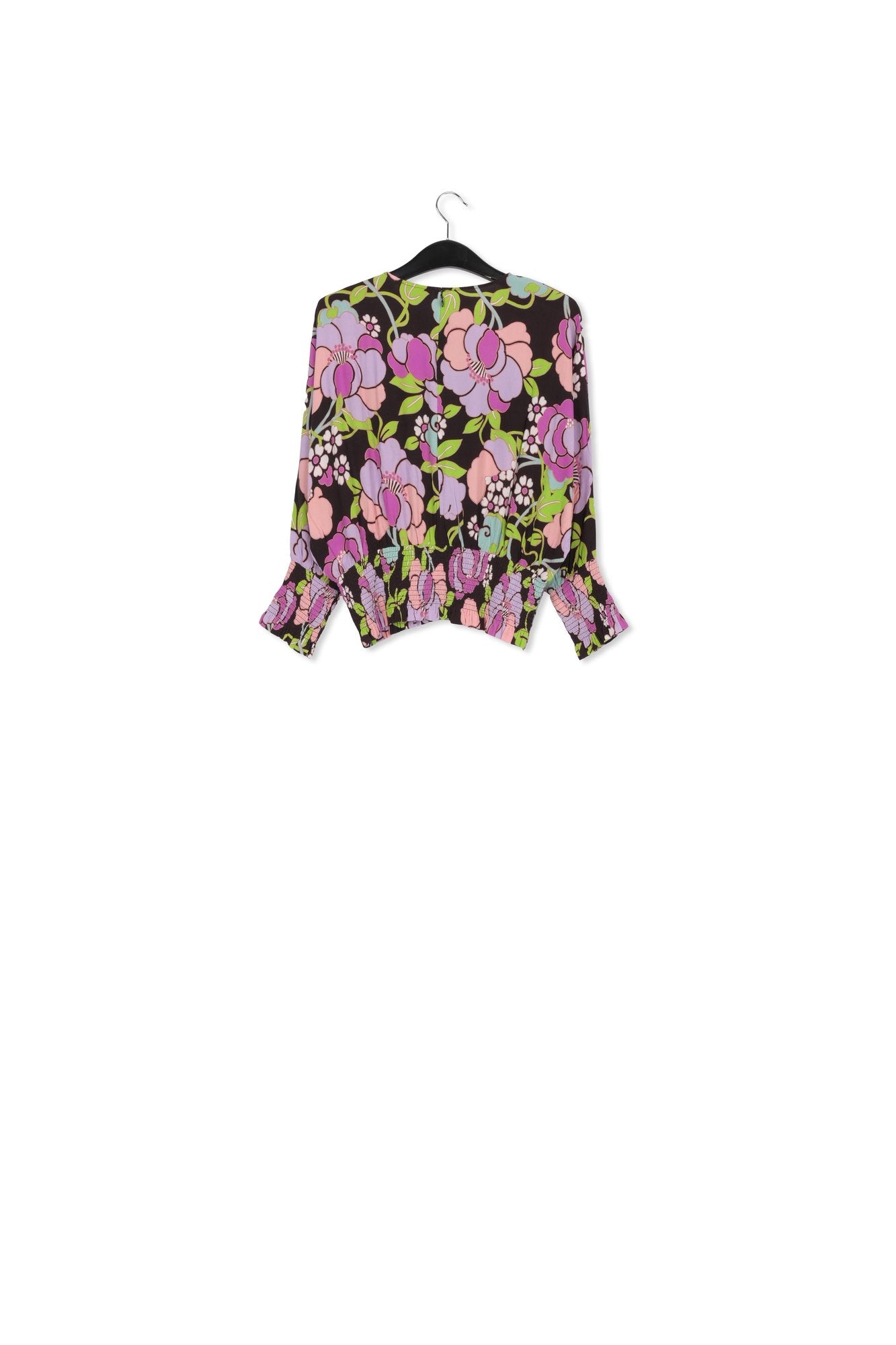 Black smocked top with floral print RE—SSENTIEL | Essentiel second hand