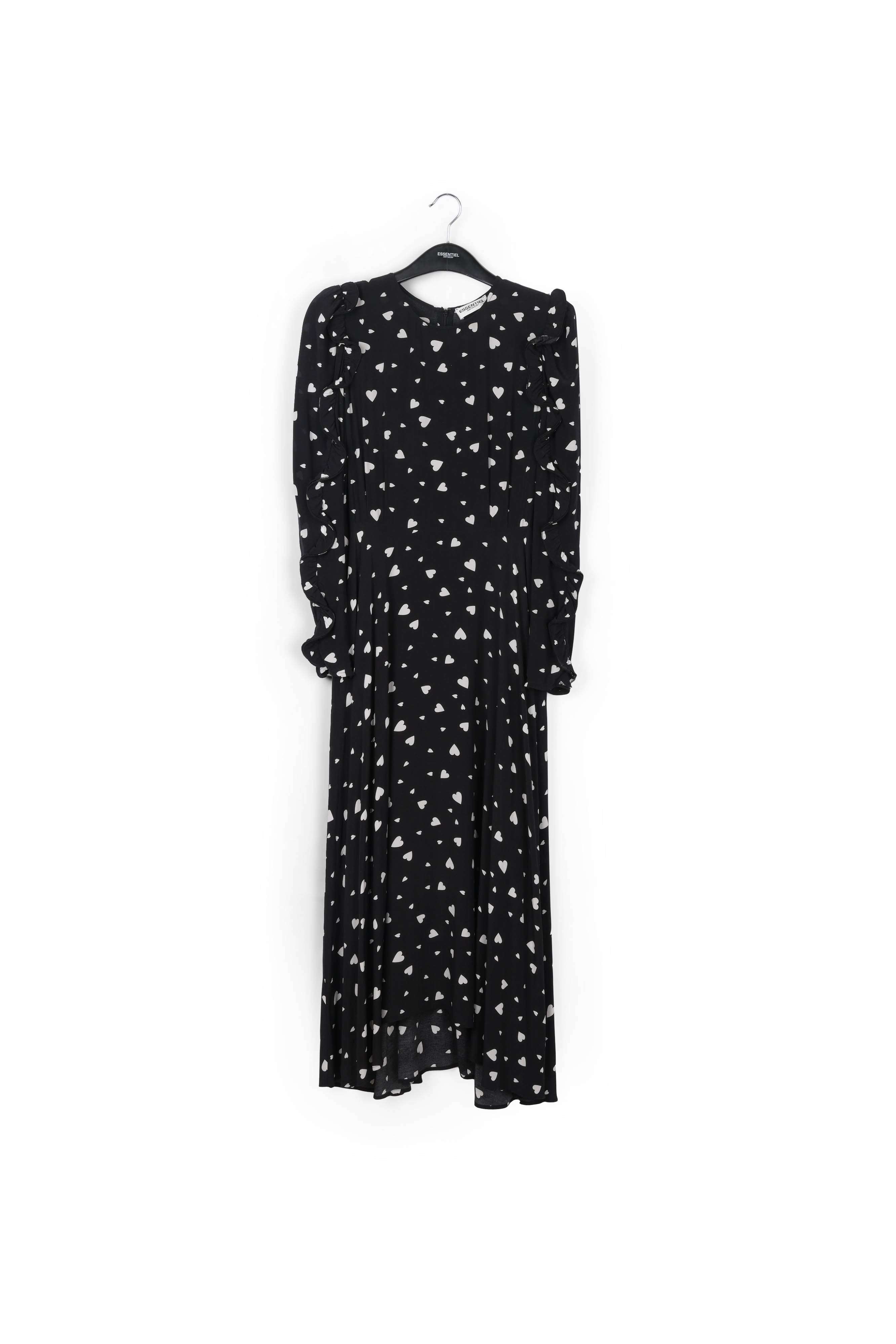 Robe maxi noire à cœurs avec manches à ruches RE—SSENTIEL | Essentiel second hand