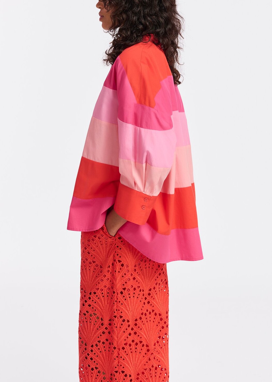 Light pink, pink and red oversized cotton shirt RE—SSENTIEL | Essentiel second hand