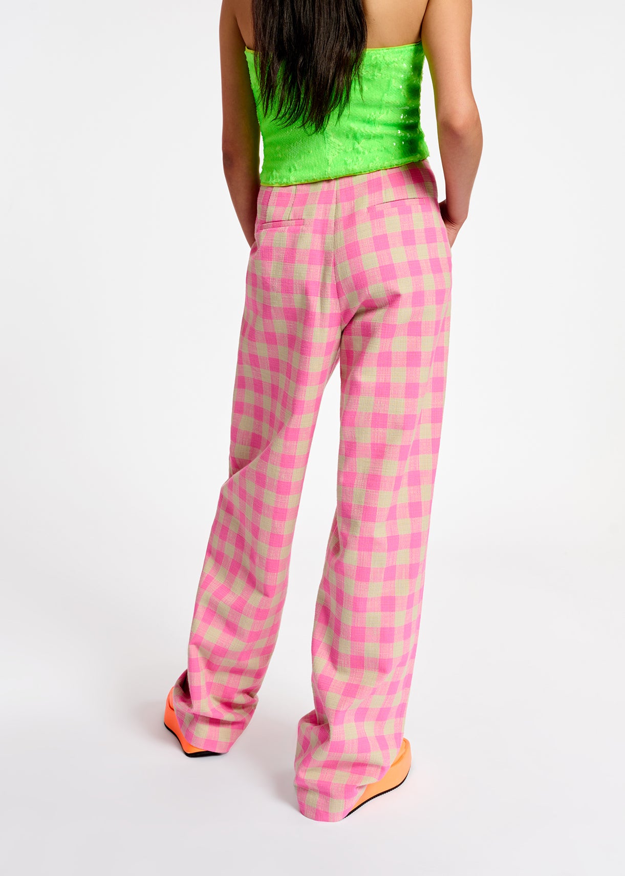 Pink checkered relaxed-fit pants RE—SSENTIEL | Essentiel second hand